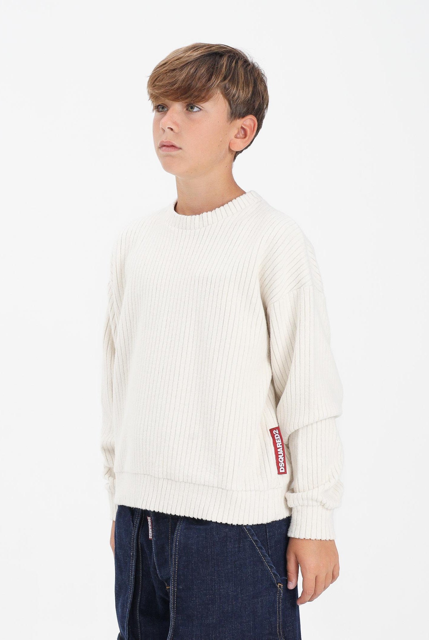 DSQUARED2 Felpa girocollo panna per donna, ragazzi e bambini in velluto a coste DQ2999D0AE3 DQ102 DSQUARED2