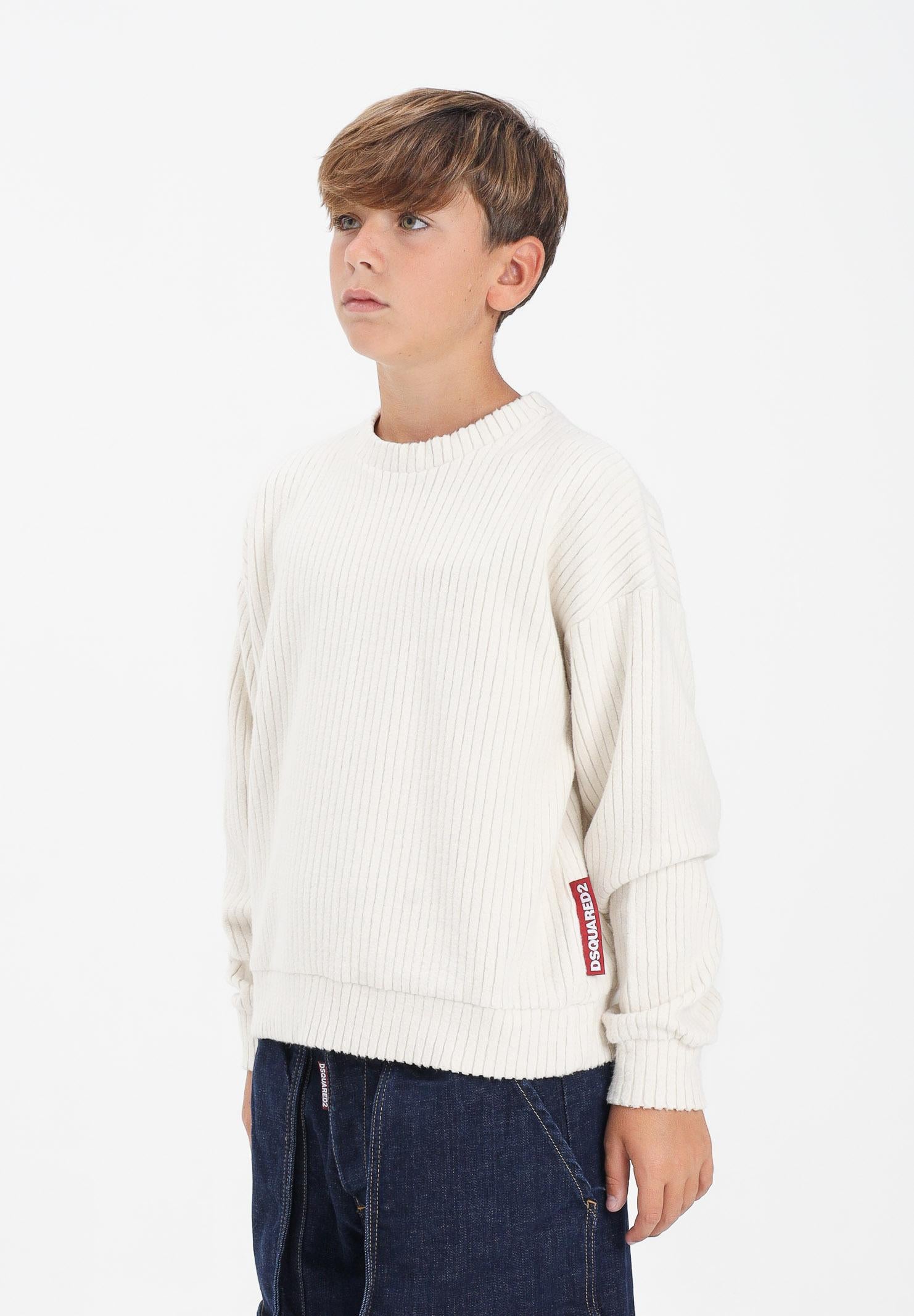 DSQUARED2 Felpa girocollo panna per donna, ragazzi e bambini in velluto a coste DQ2999D0AE3 DQ102 DSQUARED2