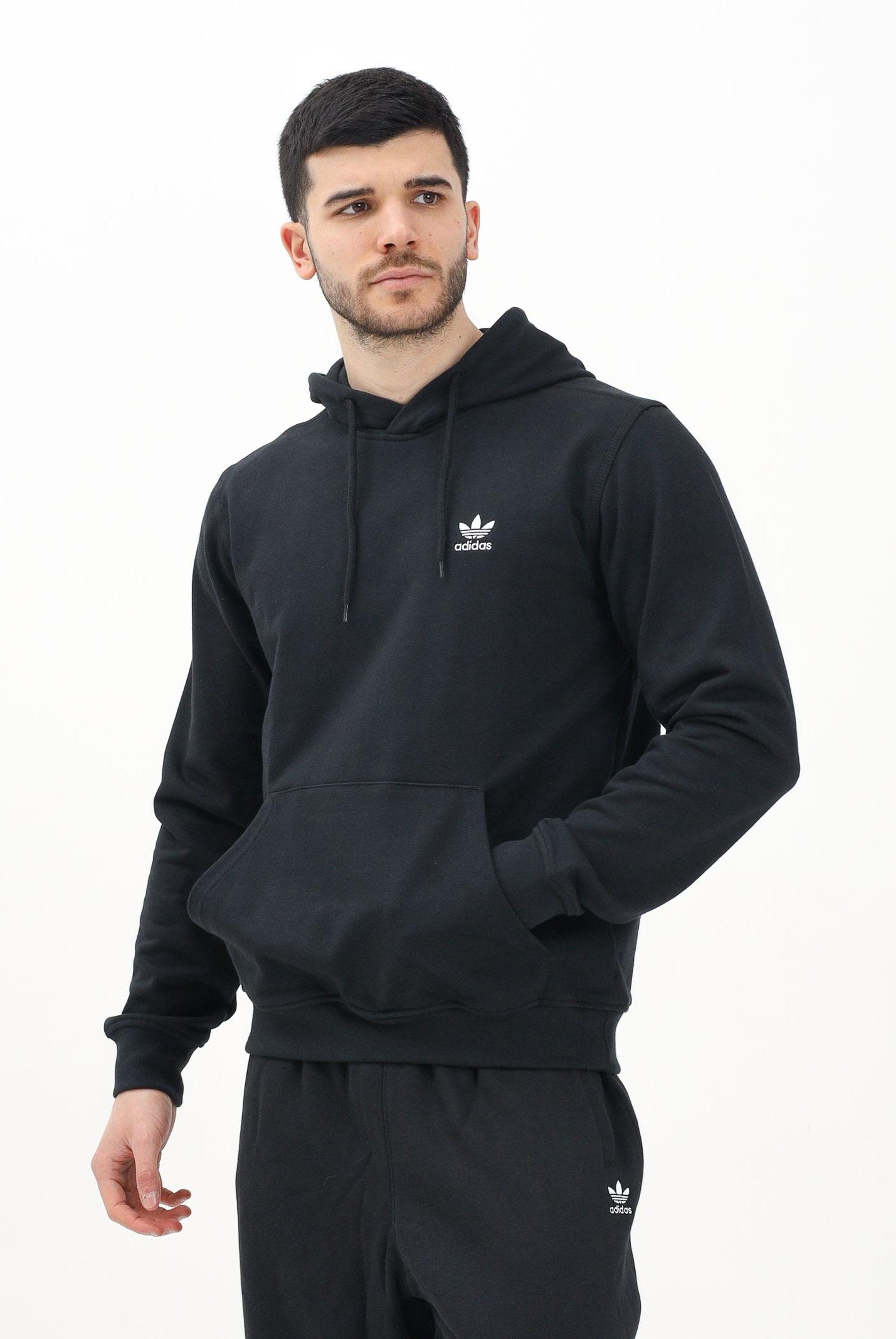 ADIDAS ORIGINALS Felpa con cappuccio Trefoil Essentials nera da uomo JD2404 . ADIDAS ORIGINALS