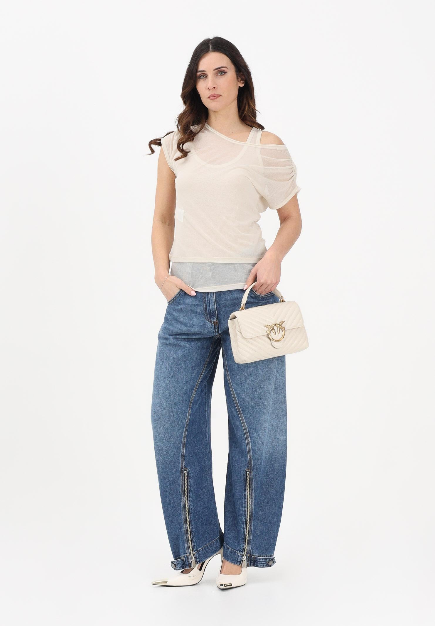 PINKO Jeans balloon SICURO ZIP realizzato in blue denim con scoloriture da donna 105680A33X PJD PINKO