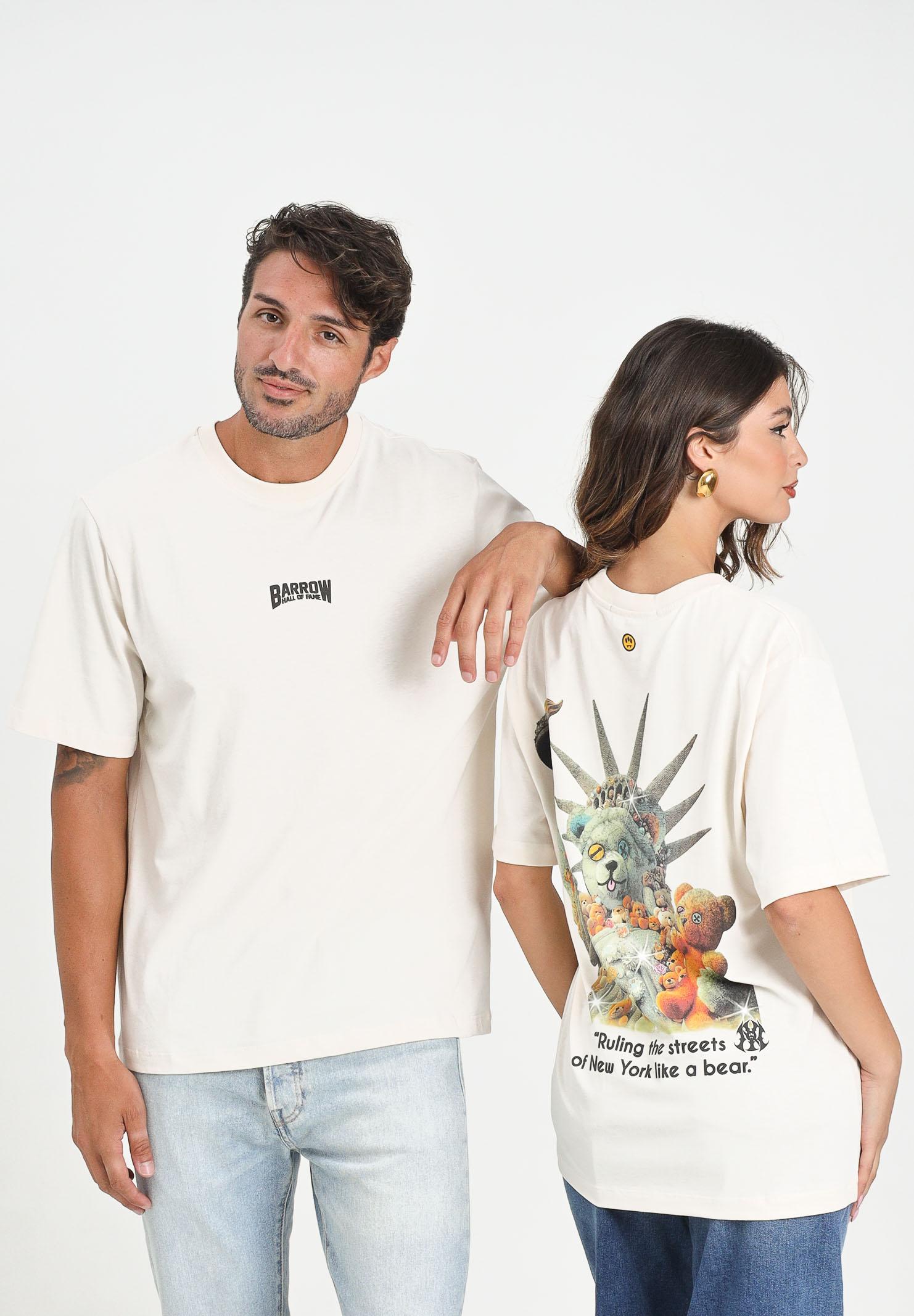 BARROW T-shirt a manica corta color crema per uomo e donna con maxi stampa sul retro F5BWUATH038 013 BARROW