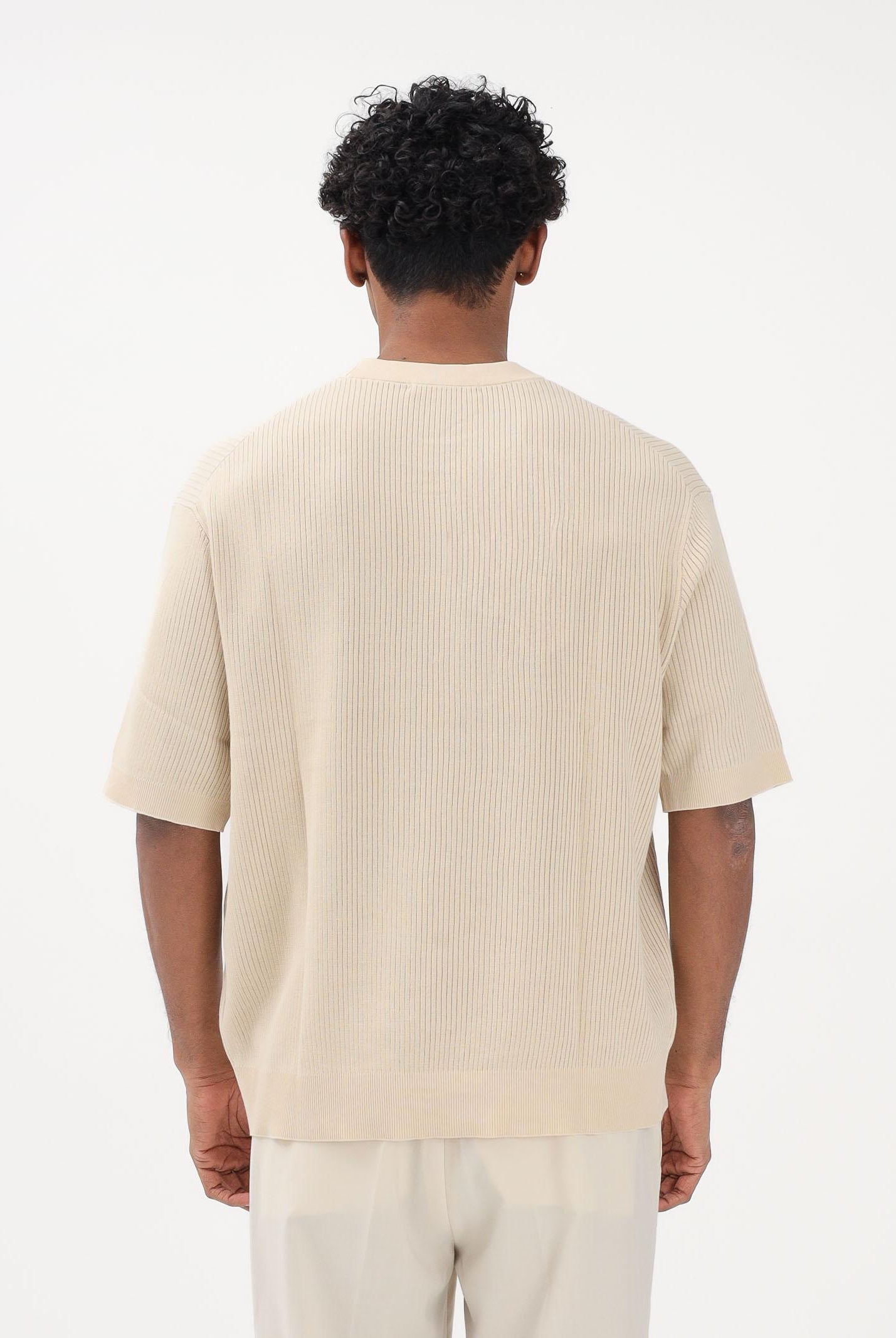 SELECTED HOMME Maglia a manica corta panna da uomo con lavorazione a costine 16100066 AN SELECTED HOMME