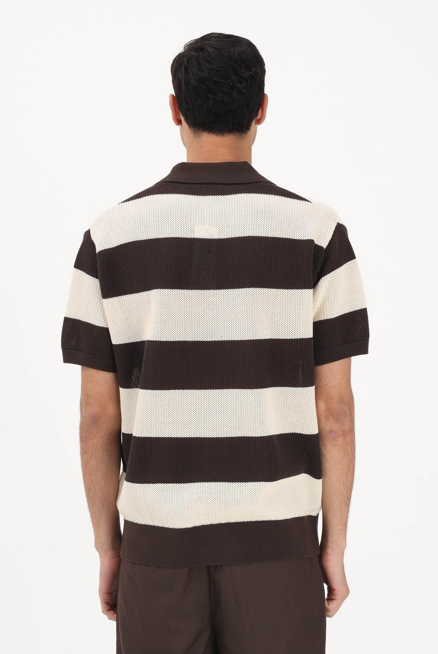LACOSTE Polo in maglia marrone e panna da uomo AH2561 4I9 LACOSTE