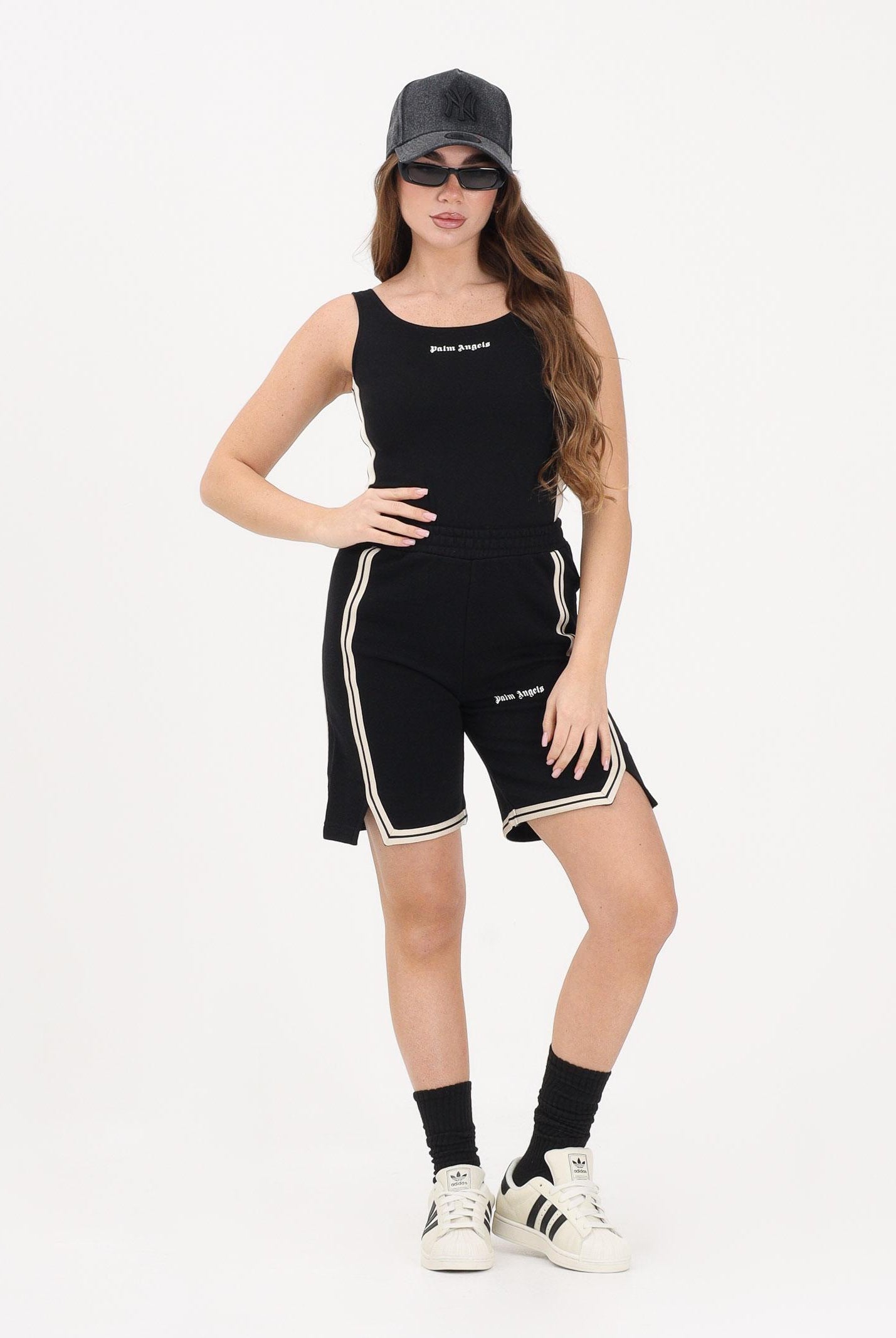 PALM ANGELS Shorts sportivo nero per donna, ragazzi e bambini con logo PBCI007S26FLE001 110 PALM ANGELS