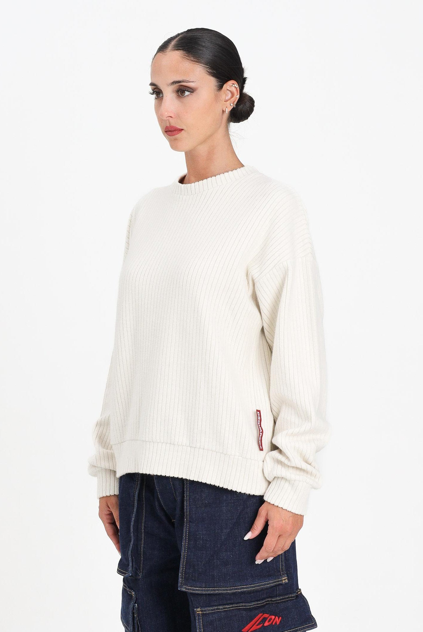 DSQUARED2 Felpa girocollo panna per donna, ragazzi e bambini in velluto a coste DQ2999D0AE3 DQ102 DSQUARED2