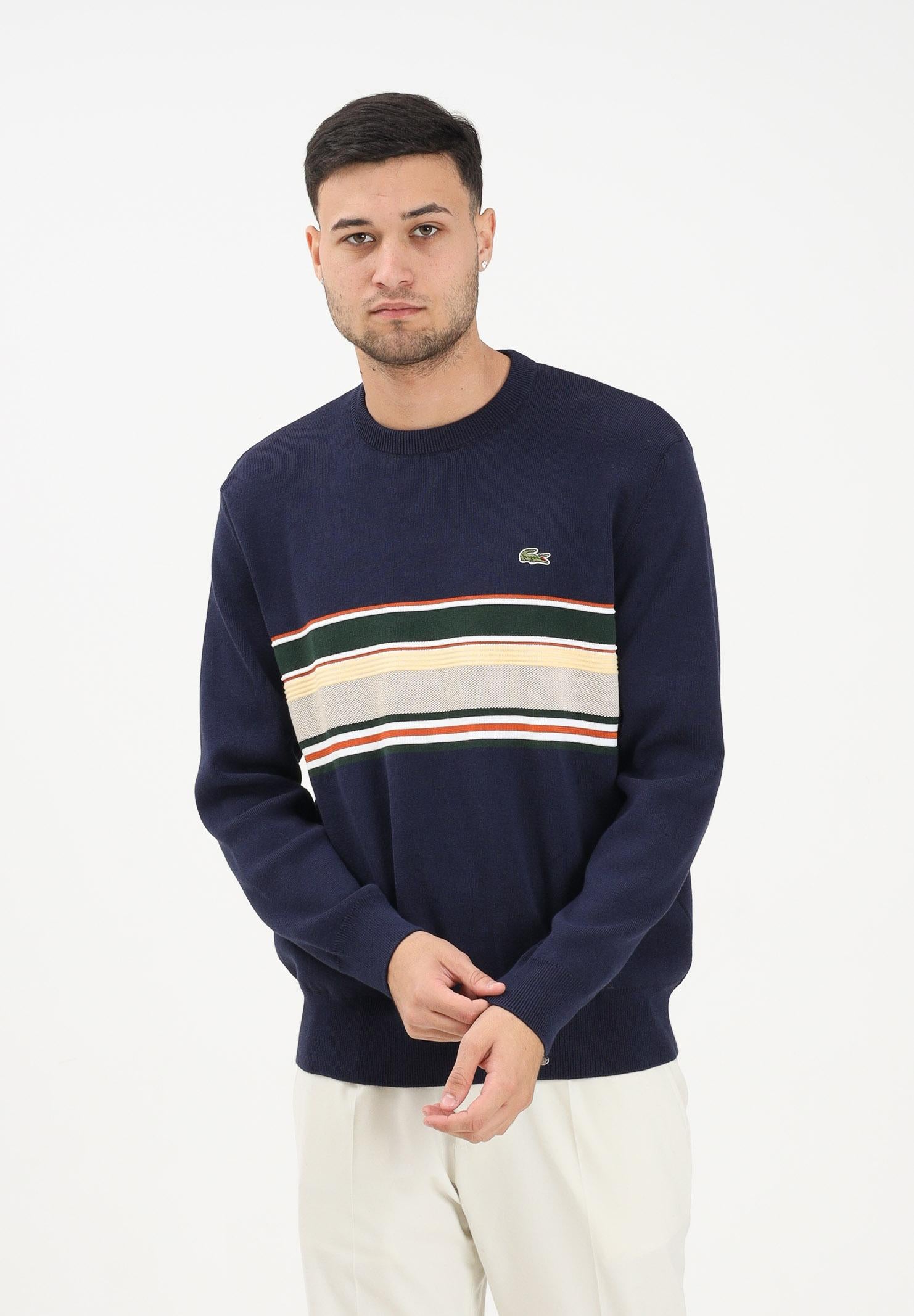 LACOSTE Maglioncino girocollo French Made Striped blu da uomo AH5944 9IL LACOSTE