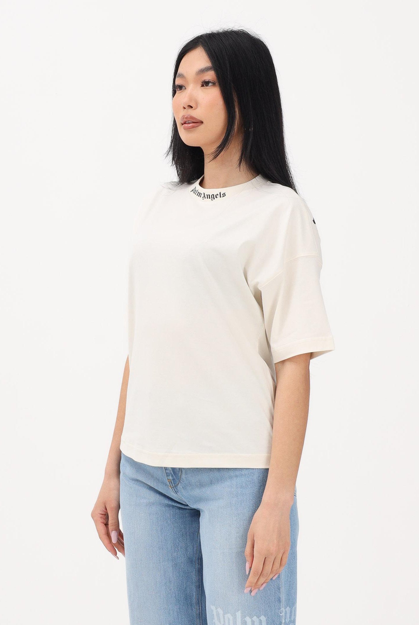 PALM ANGELS T-shirt a manica corta panna per donna, ragazzi e bambini con stampa logo PBAA002S26JER001 002 PALM ANGELS