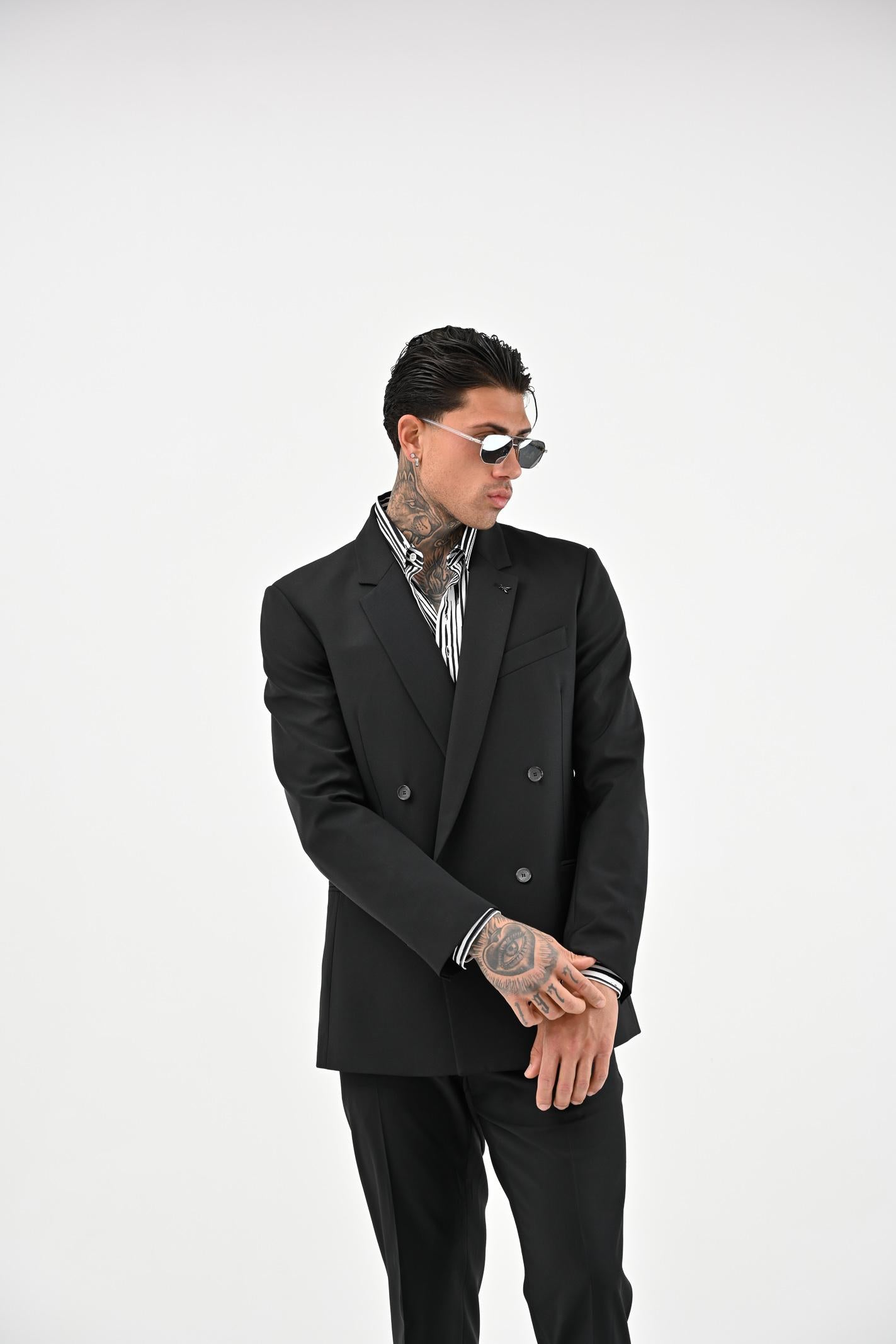 Giacca dritta doppiopetto nera da uomo 5S0743/A1WK K102Nero vinile PATRIZIA PEPE