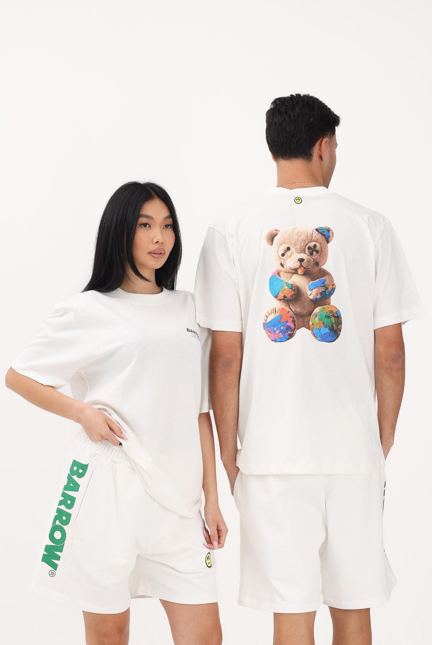 BARROW T-shirt a manica corta bianca per uomo e donna con maxi stampa teddy S6BWUATH076 412 BARROW