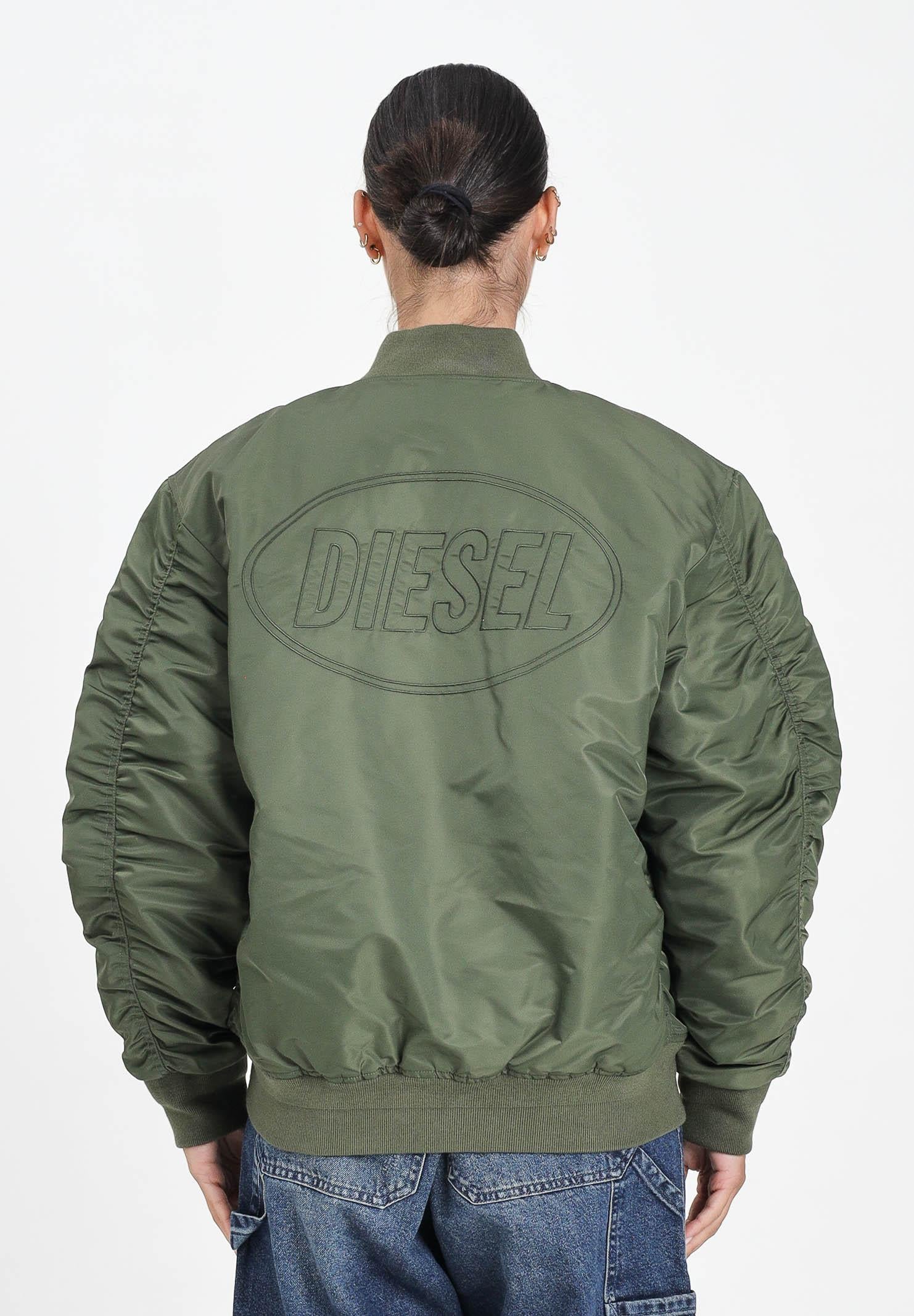 DIESEL Bomber verde militare per donna, ragazzi e bambini con maxi logo Oval Diesel J023980KAUX K513 DIESEL