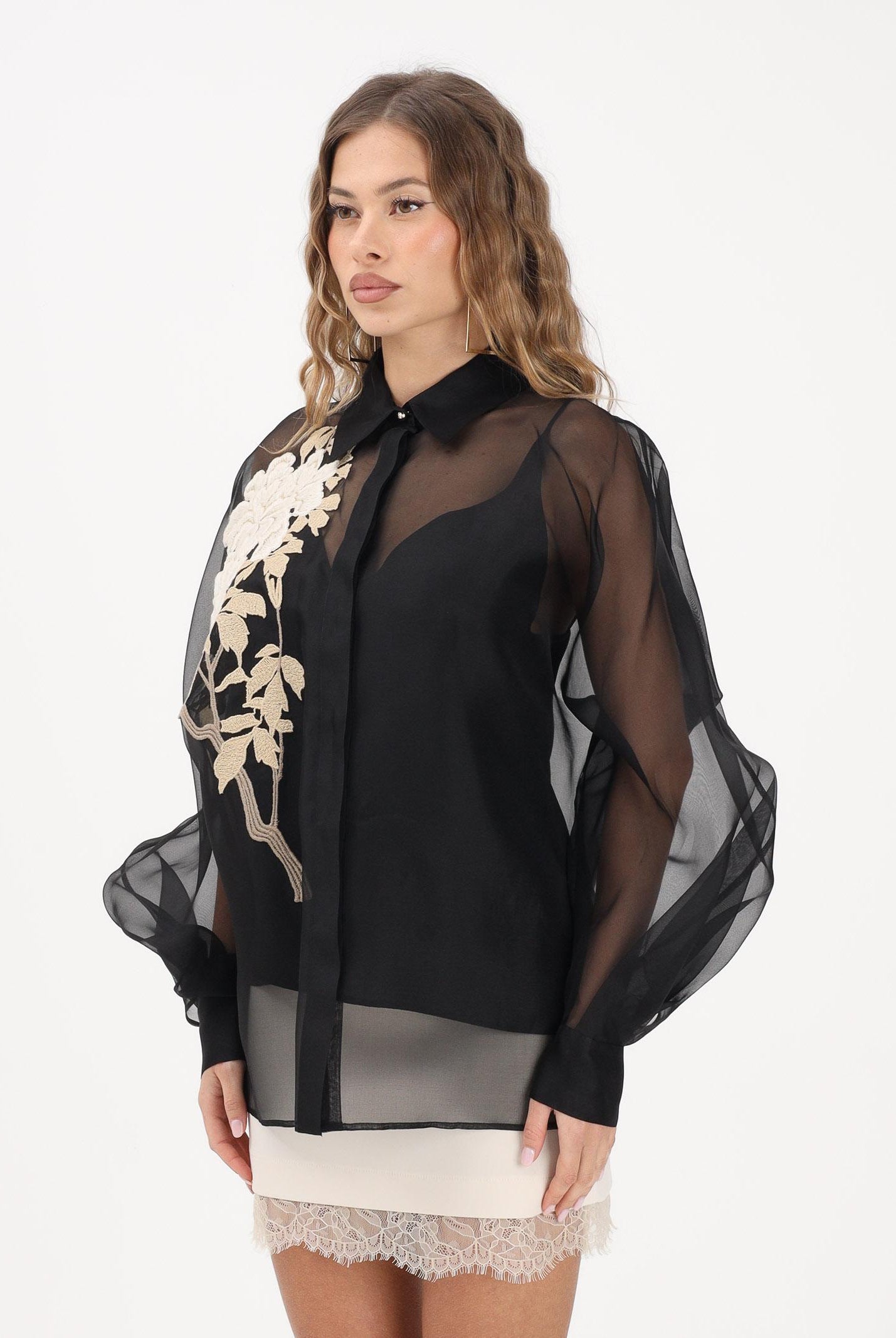 MAX MARA Camicia a manica lunga nera da donna con ricamo floreale 2616261014600 002 MAX MARA
