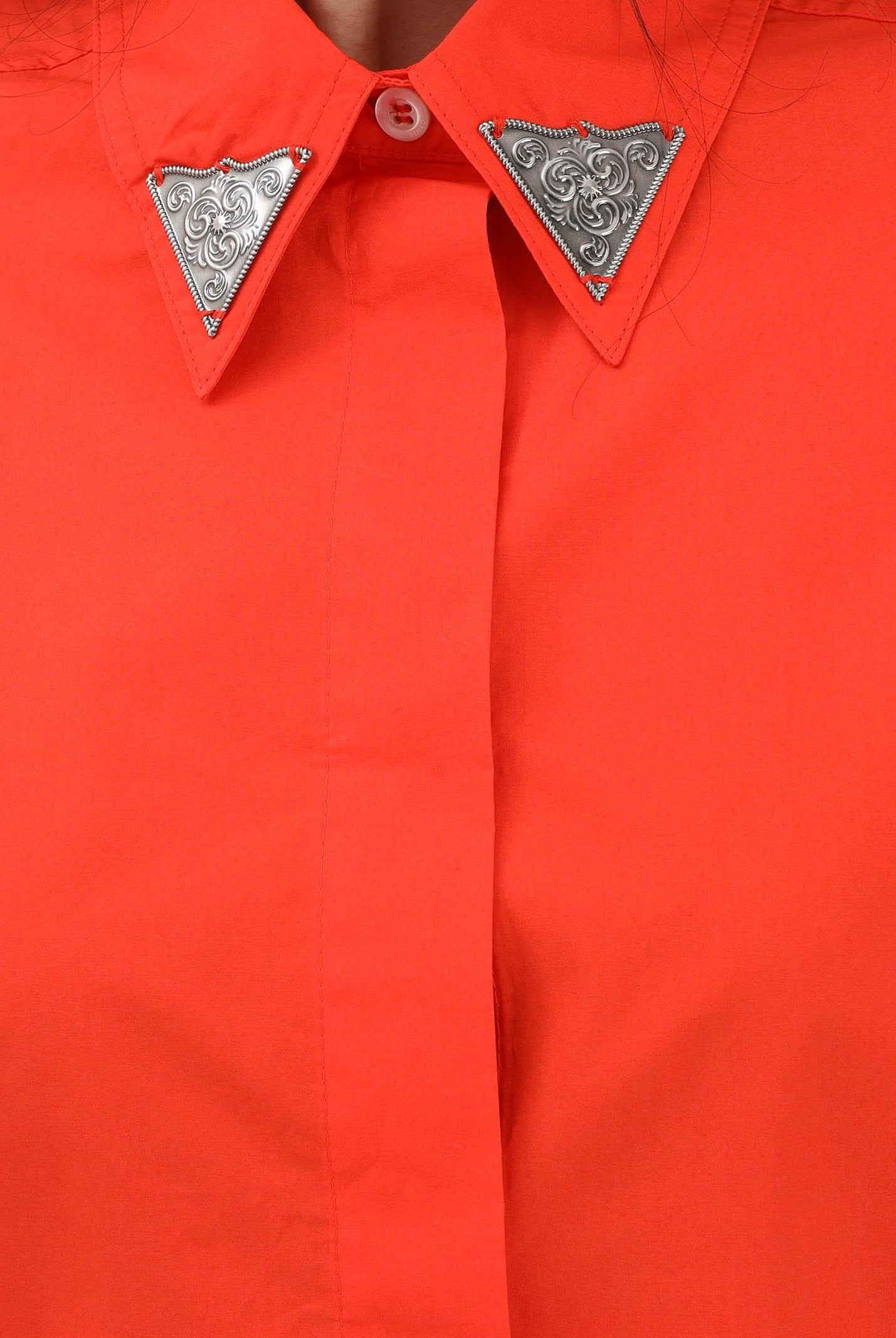 PINKO Camicia a manica corta arancione da donna con dettaglio gioiello 106826A2LD A99 PINKO