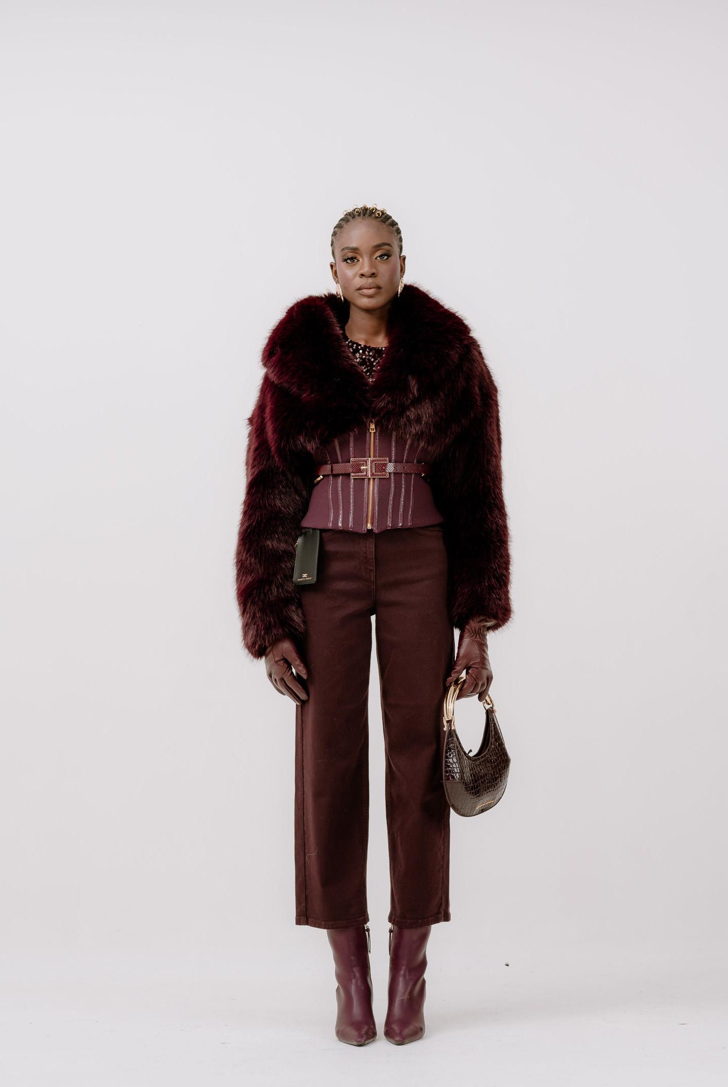 ELISABETTA FRANCHI Pelliccia bordeaux da donna con bustier GB05A57E2 EA4 ELISABETTA FRANCHI