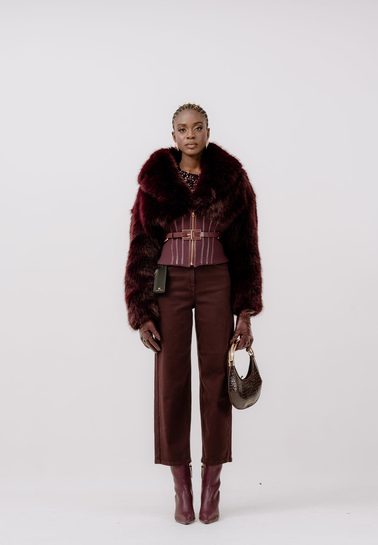 ELISABETTA FRANCHI Pelliccia bordeaux da donna con bustier GB05A57E2 EA4 ELISABETTA FRANCHI