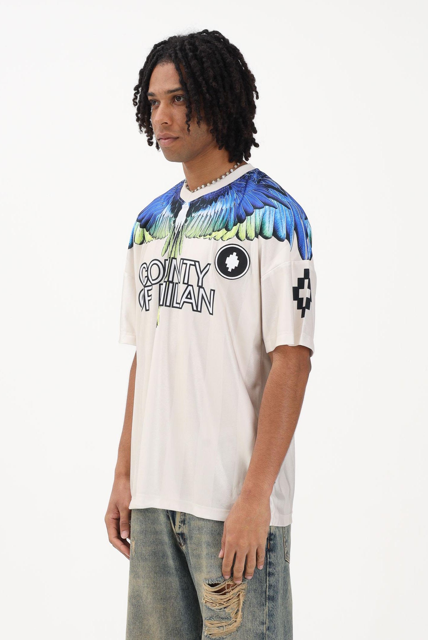 MARCELO BURLON COUNTY OF MILAN T-shirt a manica corta beige da uomo con stampa S6CMMATH086 412 MARCELO BURLON COUNTY OF MILAN