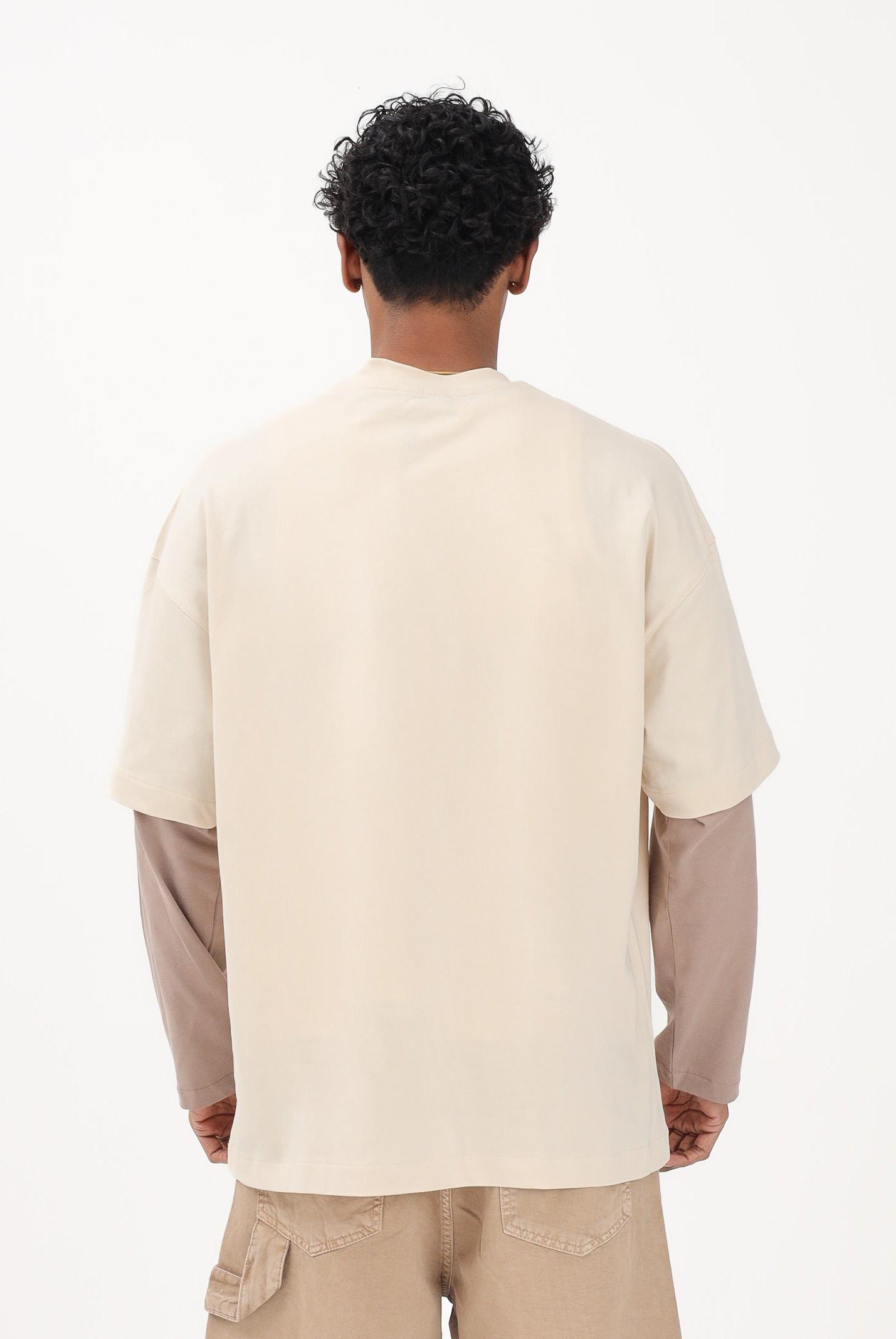 I'M BRIAN T-shirt a manica lunga panna da uomo con effetto layered TS3735 PA I'M BRIAN