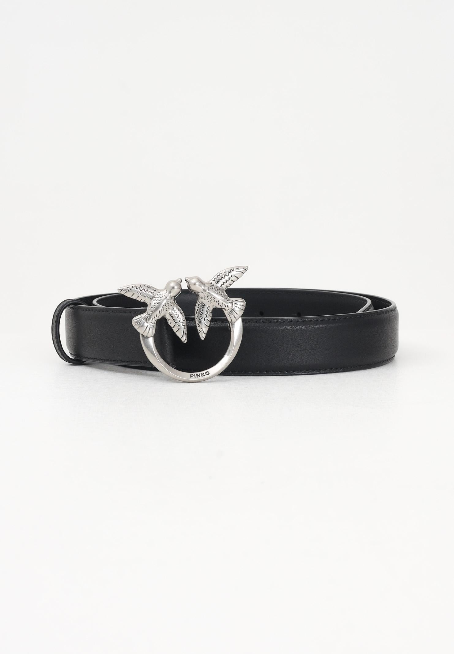 PINKO Cintura Love Birds in morbida pelle mano seta nera da donna 100125A0F1 Z99O PINKO