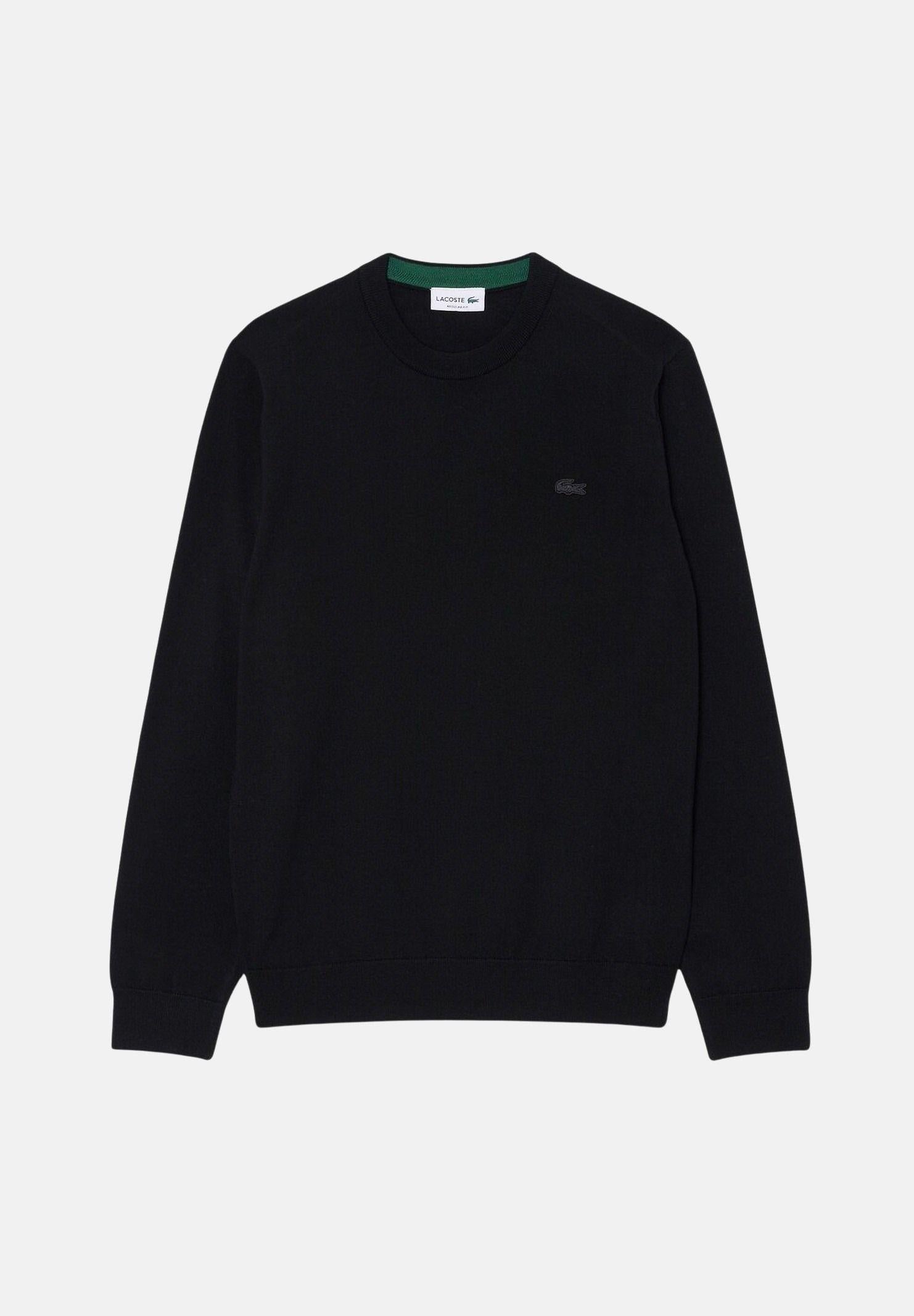 LACOSTE maglione girocollo in lana merino color Nero, nero, da uomo. AH1969 031 LACOSTE