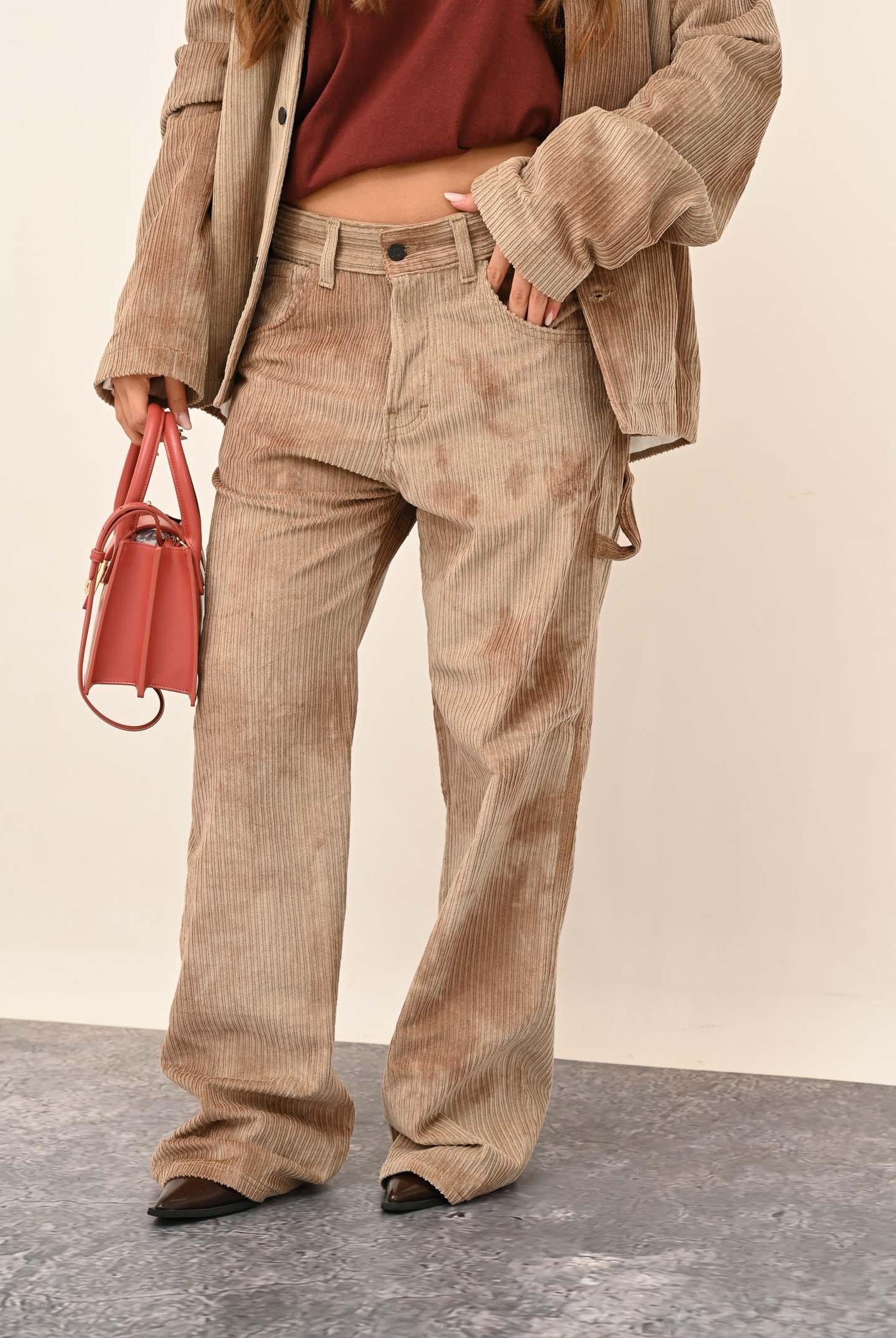 I'M BRIAN Pantalone da uomo in velluto a coste color beige effetto tie-dye JASON2925 0025 I'M BRIAN