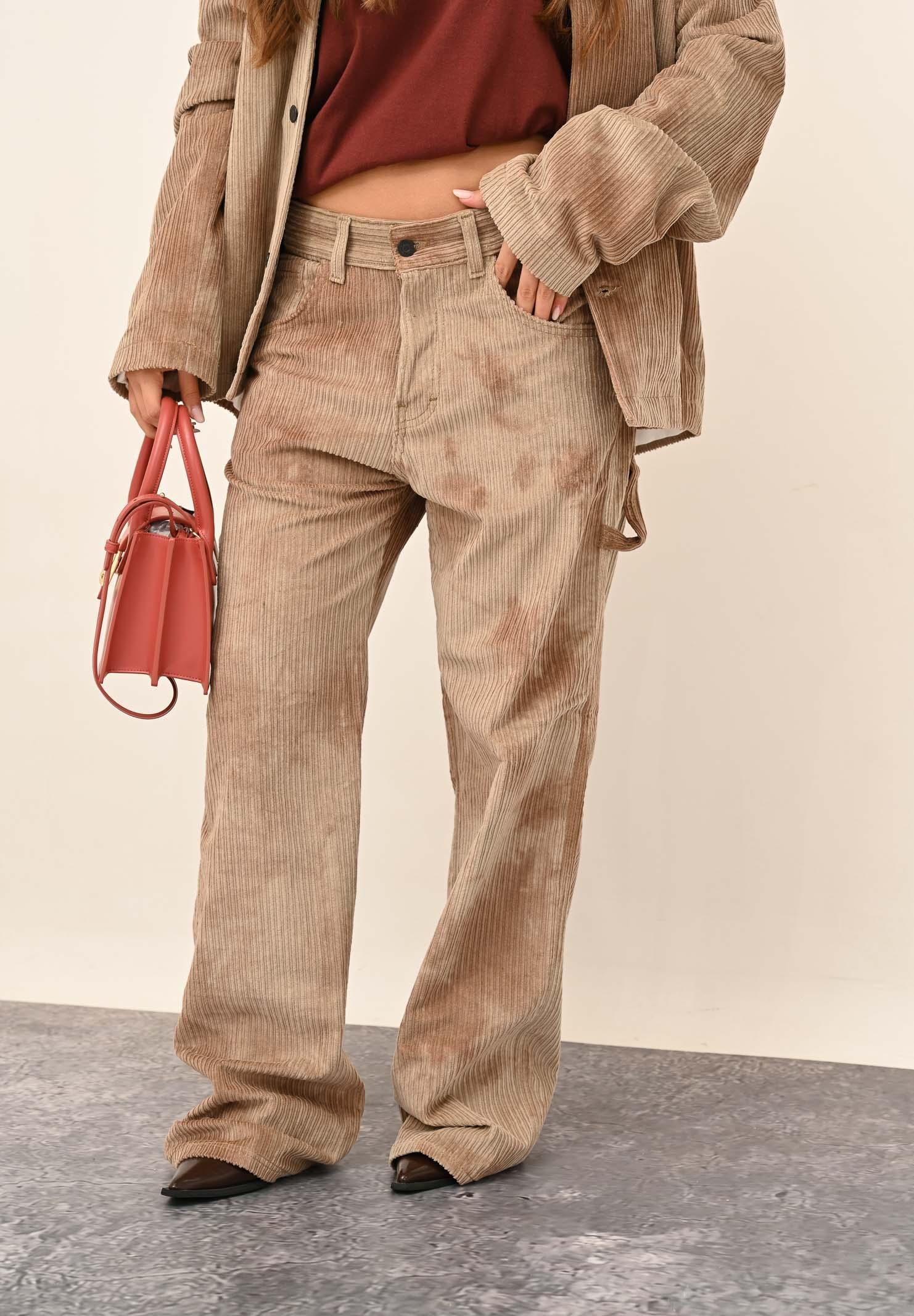 I'M BRIAN Pantalone da uomo in velluto a coste color beige effetto tie-dye JASON2925 0025 I'M BRIAN