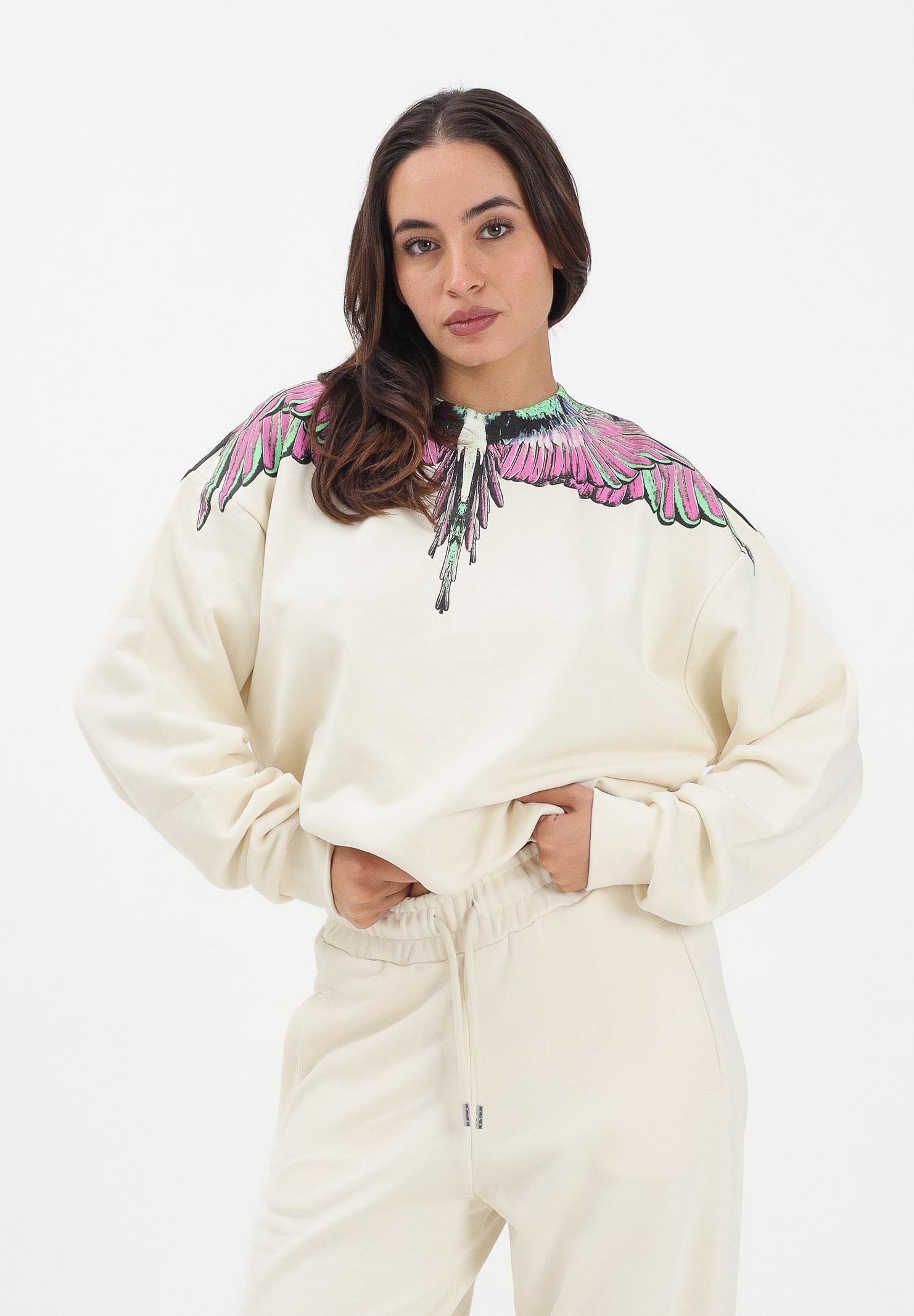 MARCELO BURLON COUNTY OF MILAN Felpa girocollo panna da donna con stampa ali 25ICM30003 LAPI MARCELO BURLON COUNTY OF MILAN