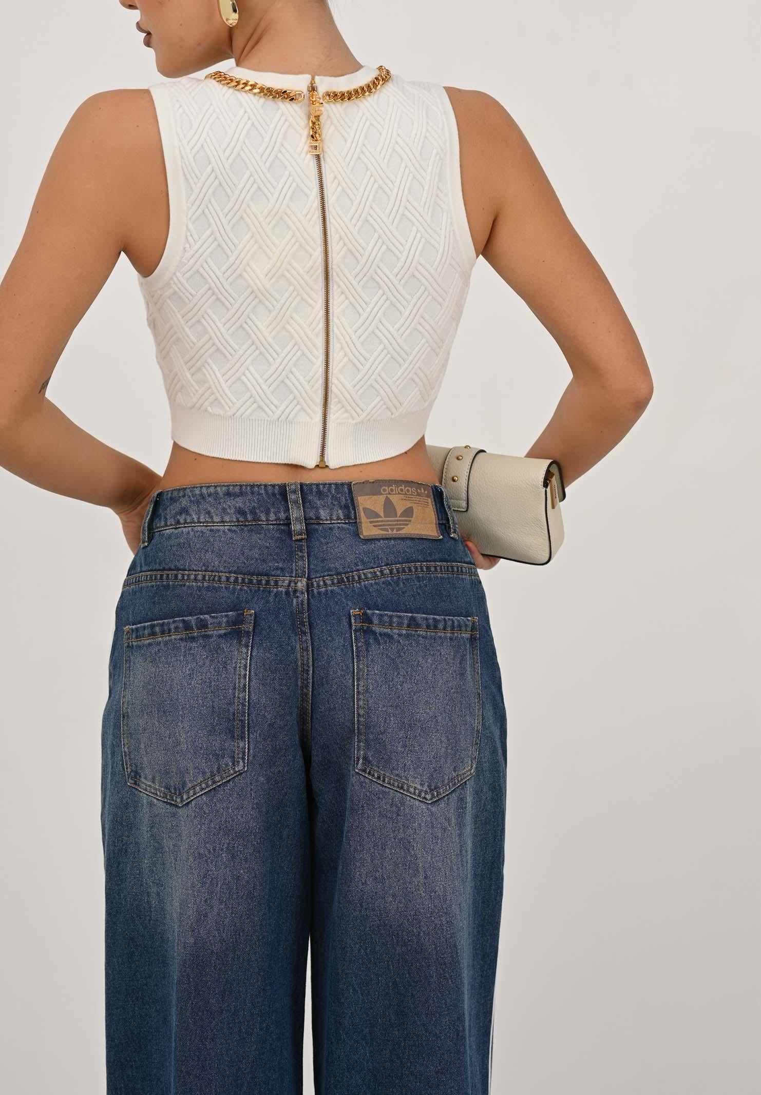 ELISABETTA FRANCHI Top in maglia avorio da donna con motivo a rombi TK60B56E2 360 ELISABETTA FRANCHI