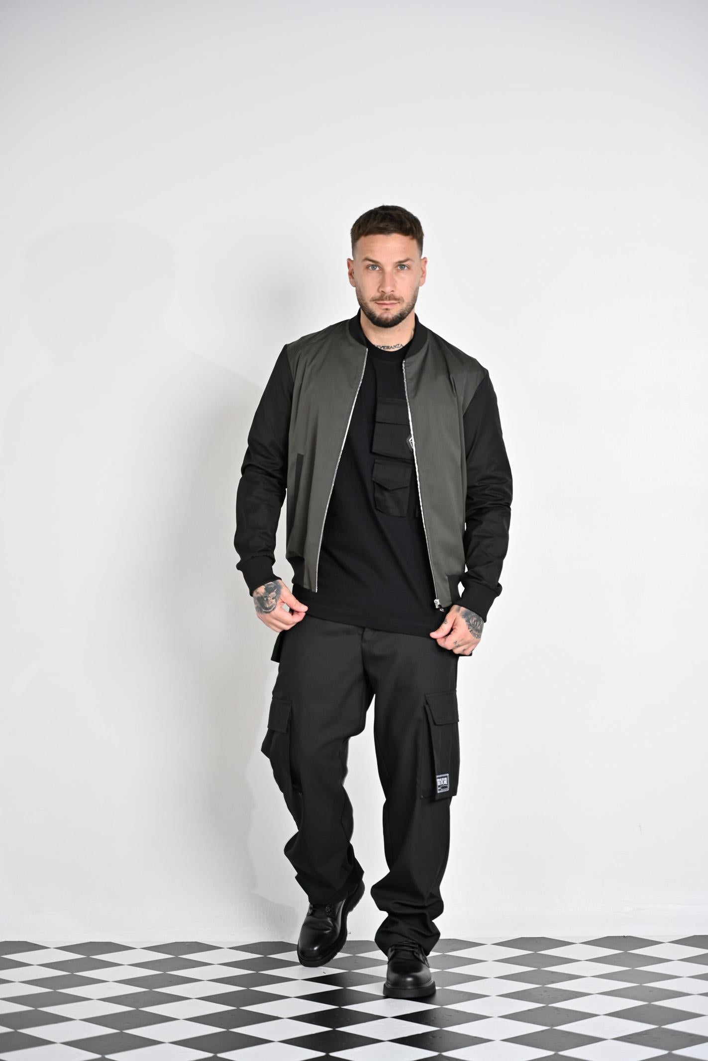 YES LONDON Bomber verde e nero da uomo XMF3953 VERDE YES LONDON