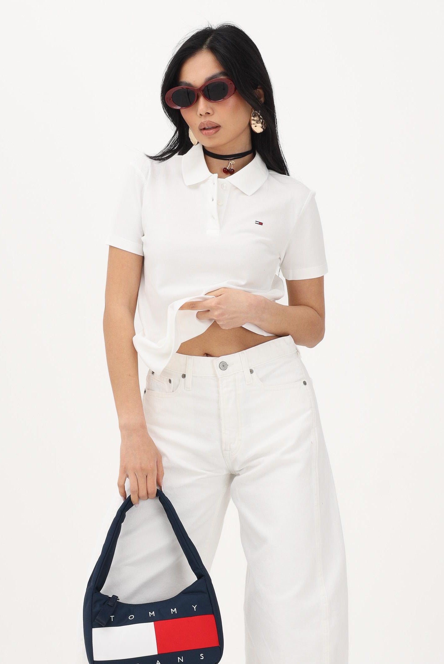 TOMMY JEANS Polo a manica corta bianca da donna con logo DW0DW20160 YBL TOMMY JEANS