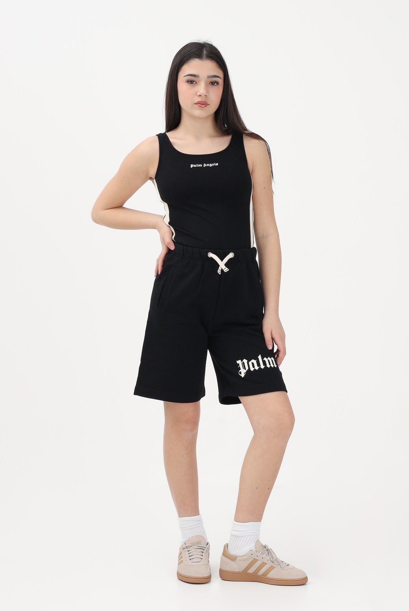 PALM ANGELS Shorts sportivo nero per donna, ragazzi e bambini con logo PBCI006S26FLE001 110 PALM ANGELS