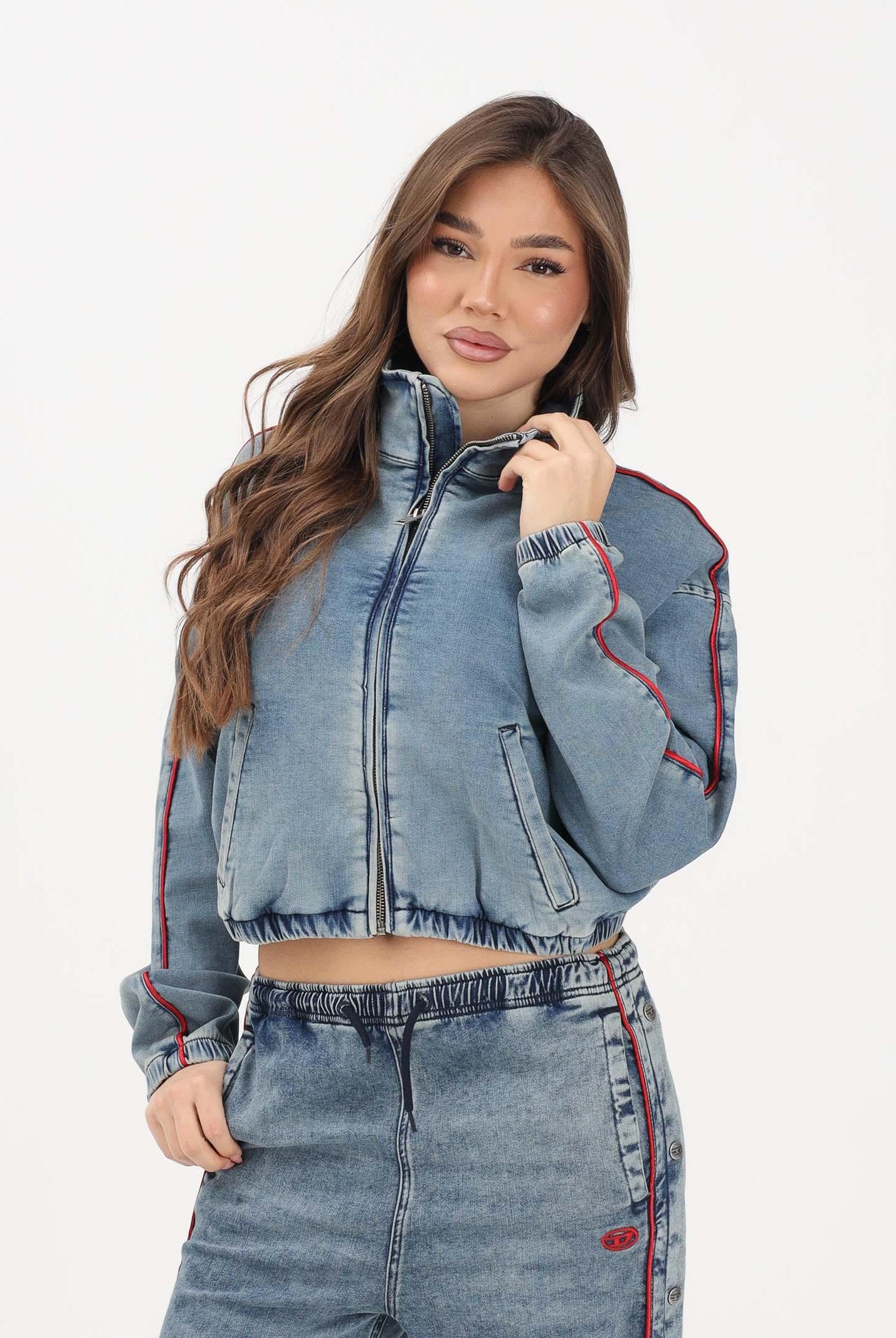DIESEL Giubbotto di jeans in denim medio per donna, ragazzi e bambini con logo ricamato J02540KXBRS K01 DIESEL