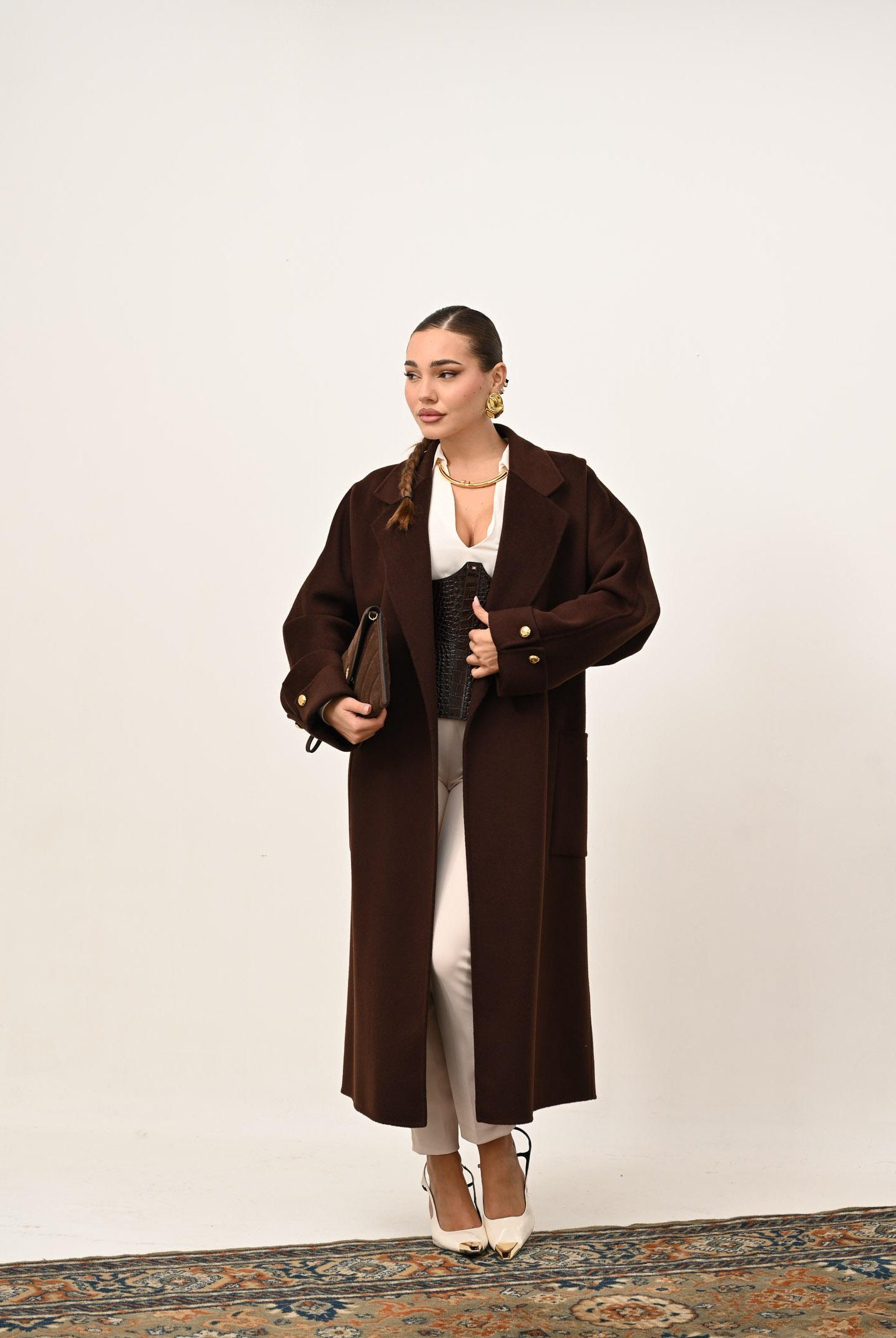 ELISABETTA FRANCHI Cappotto a vestaglia in panno marrone da donna CP68D56E2 EA3 ELISABETTA FRANCHI