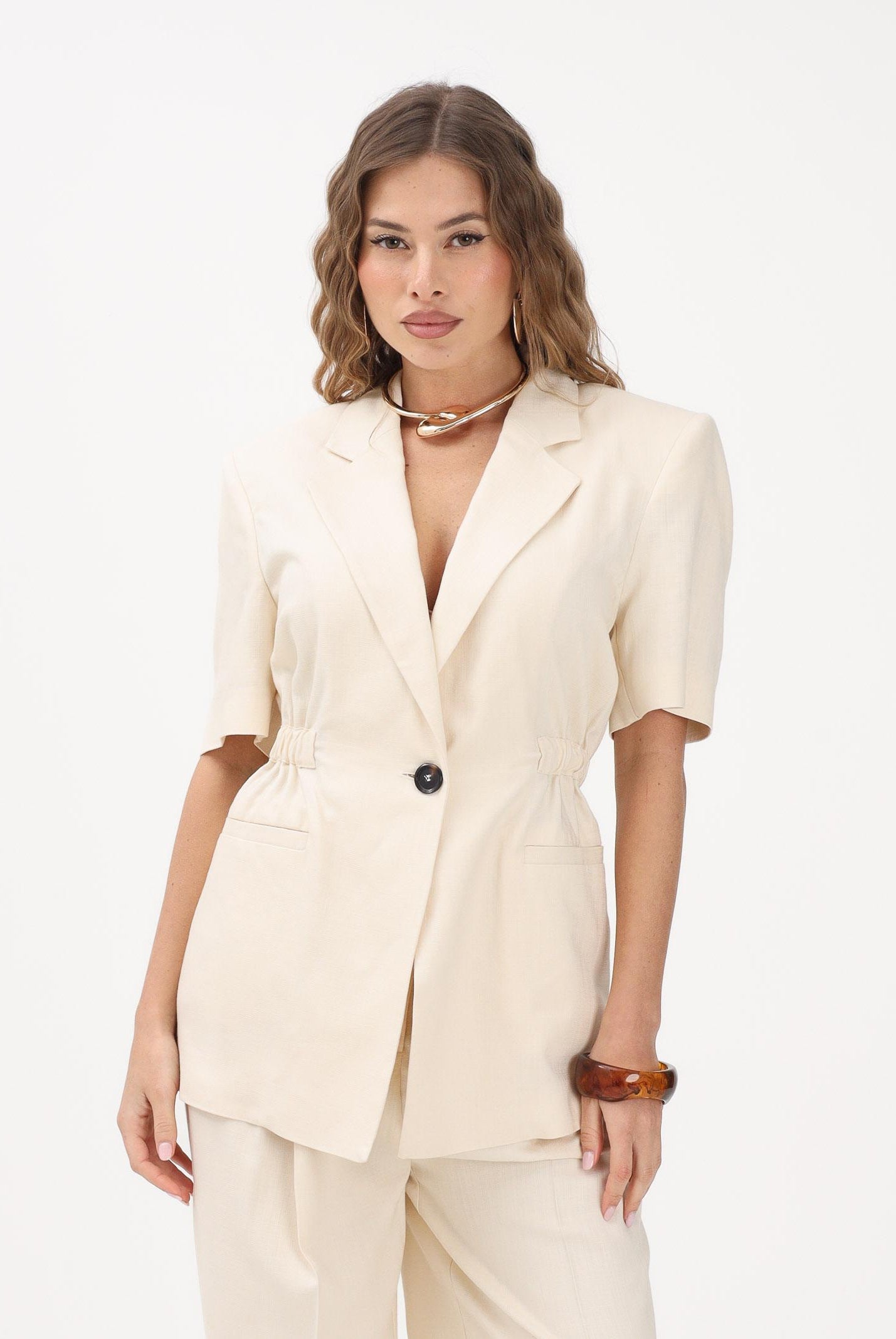 PINKO Giacca a manica corta panna da donna con vita elasticizzata<BR/> 106912A2W6 C00 PINKO