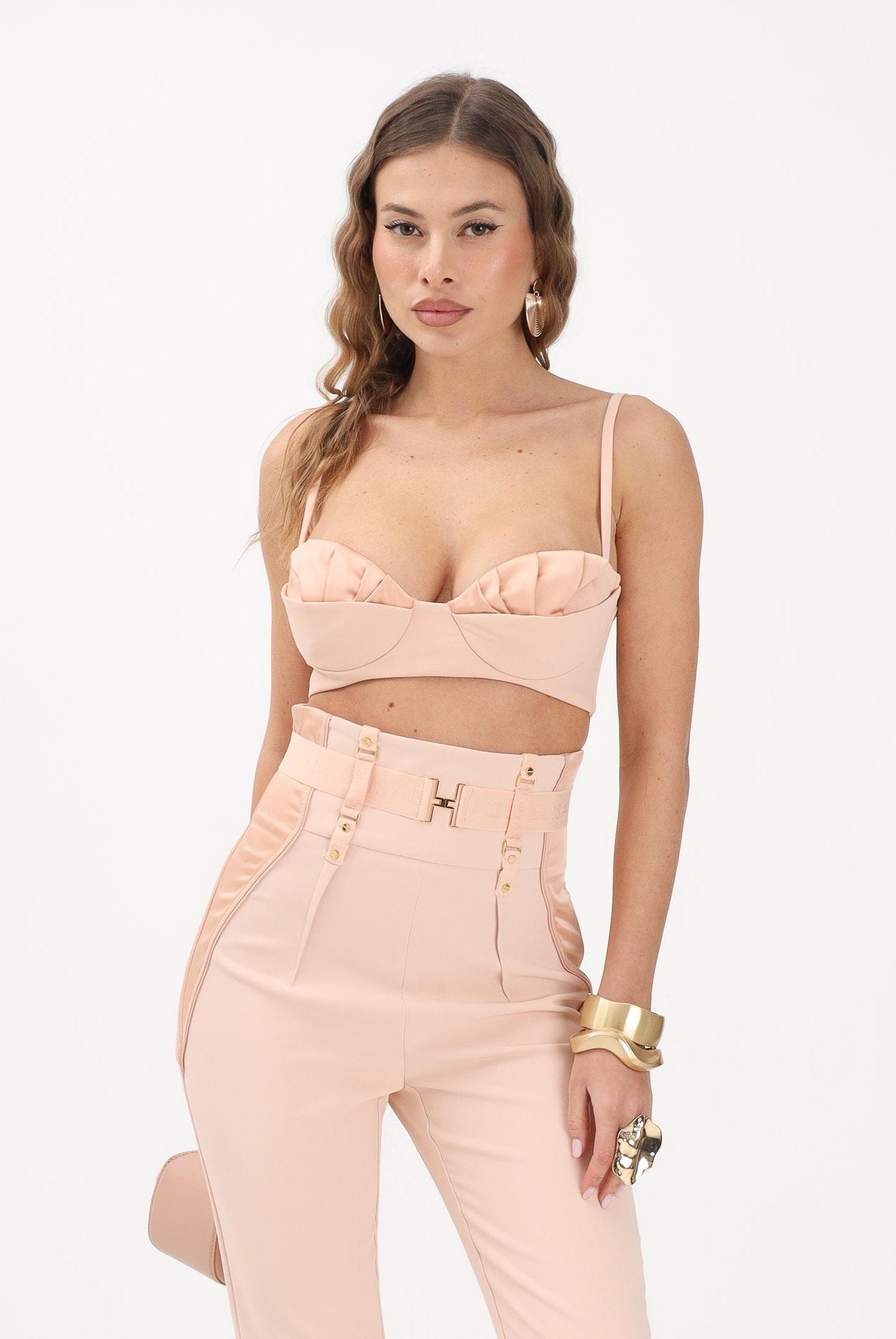 ELISABETTA FRANCHI Top nude da donna in crêpe leggero e raso RG01562E2 EA1 ELISABETTA FRANCHI