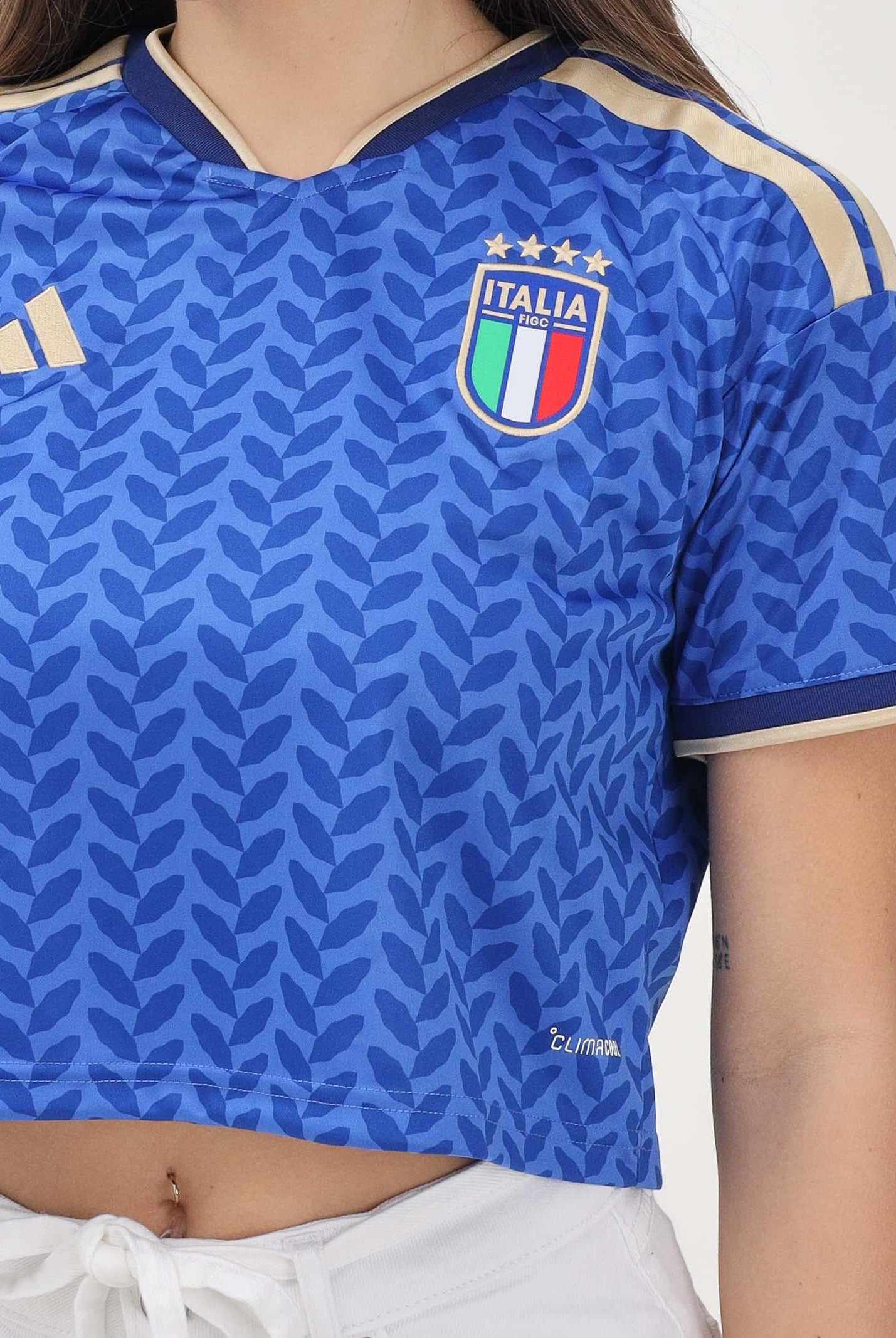 ADIDAS ORIGINALS T-shirt a manica corta Home Cropped Italia 26 blu da donna KE8081 . ADIDAS ORIGINALS