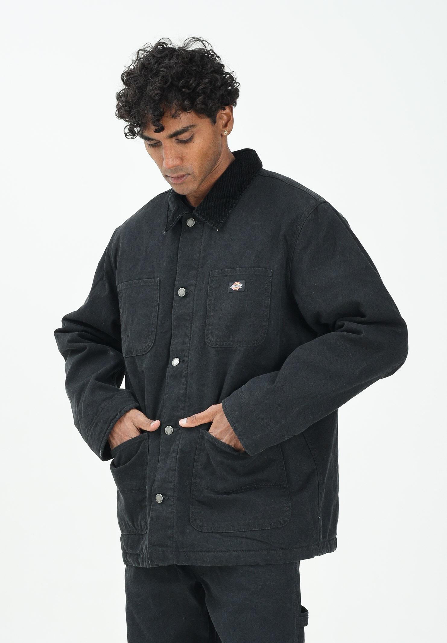 DICKIES Giubotto di jeans CHORE in denim nero da uomo con colletto in velluto DK0A87O3BLK1 DIckies