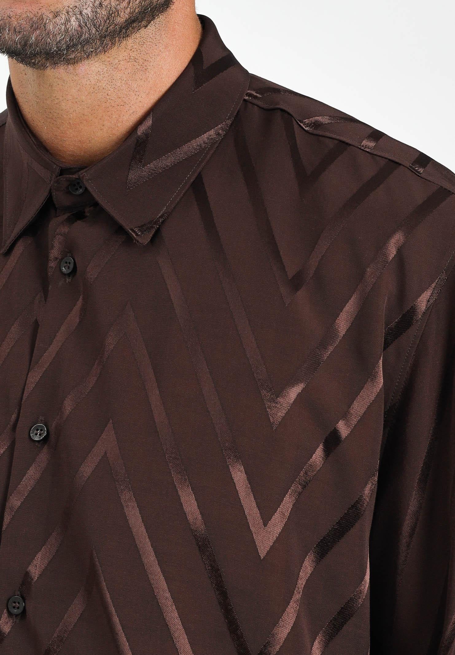 I'M BRIAN Camicia a manica lunga marrone da uomo con fantasia zig-zag CA3426 020 I'M BRIAN