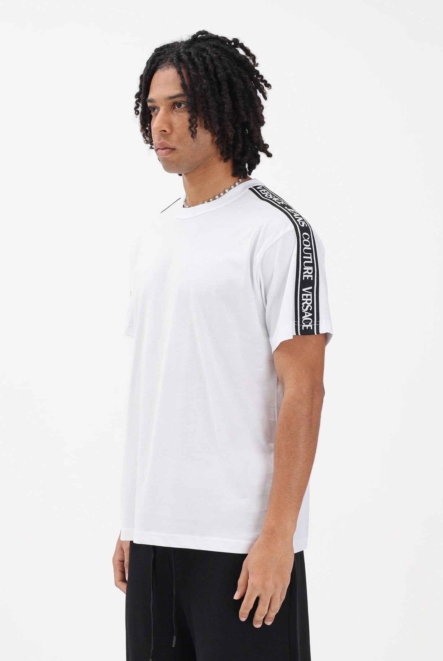 VERSACE JEANS COUTURE T-shirt a manica corta bianca da uomo con inserti logati 80GAHT16CJ00T 003 VERSACE JEANS COUTURE