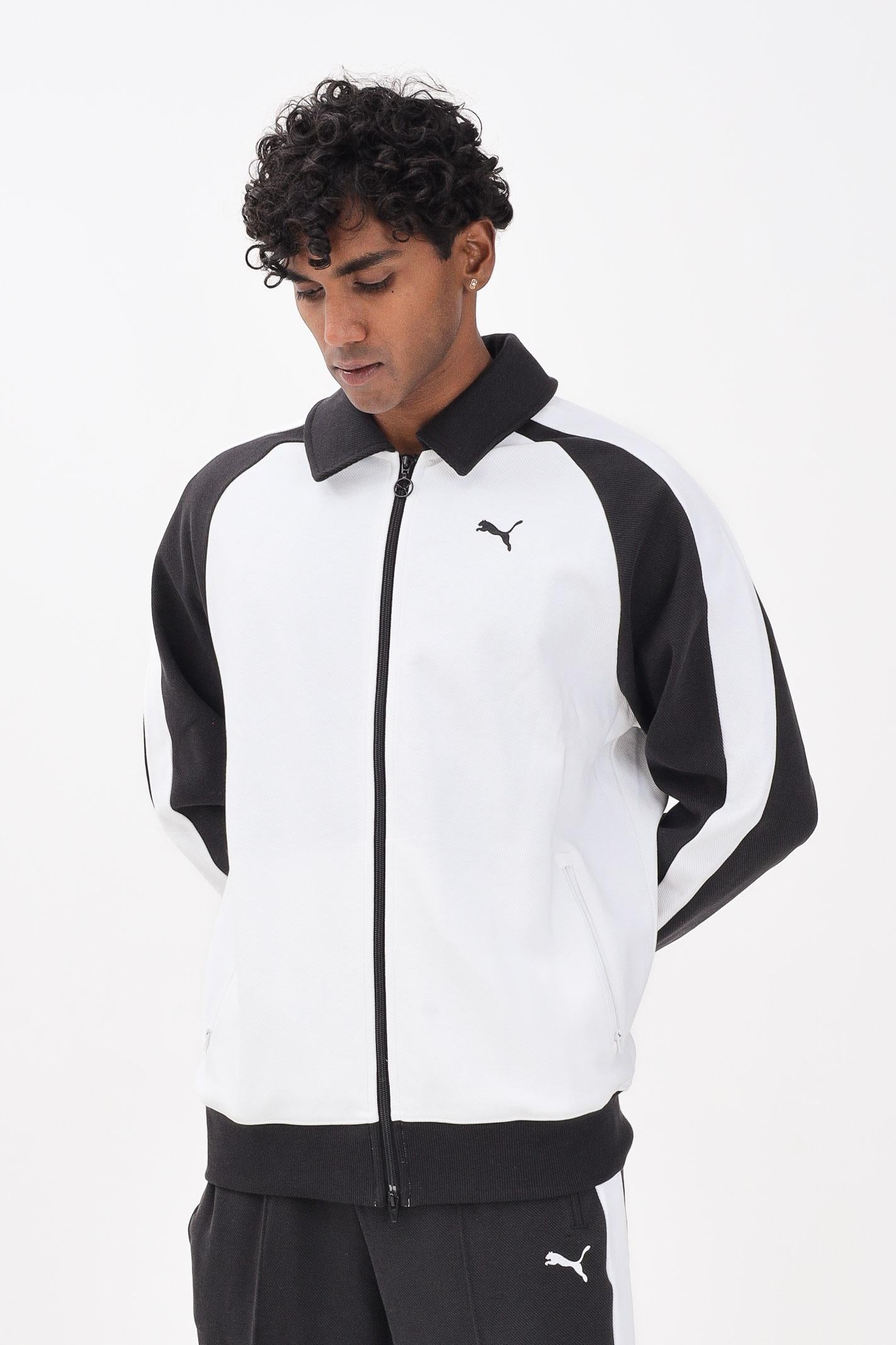 PUMA Felpa con zip T7 bianca e nera da uomo 632994 02 PUMA