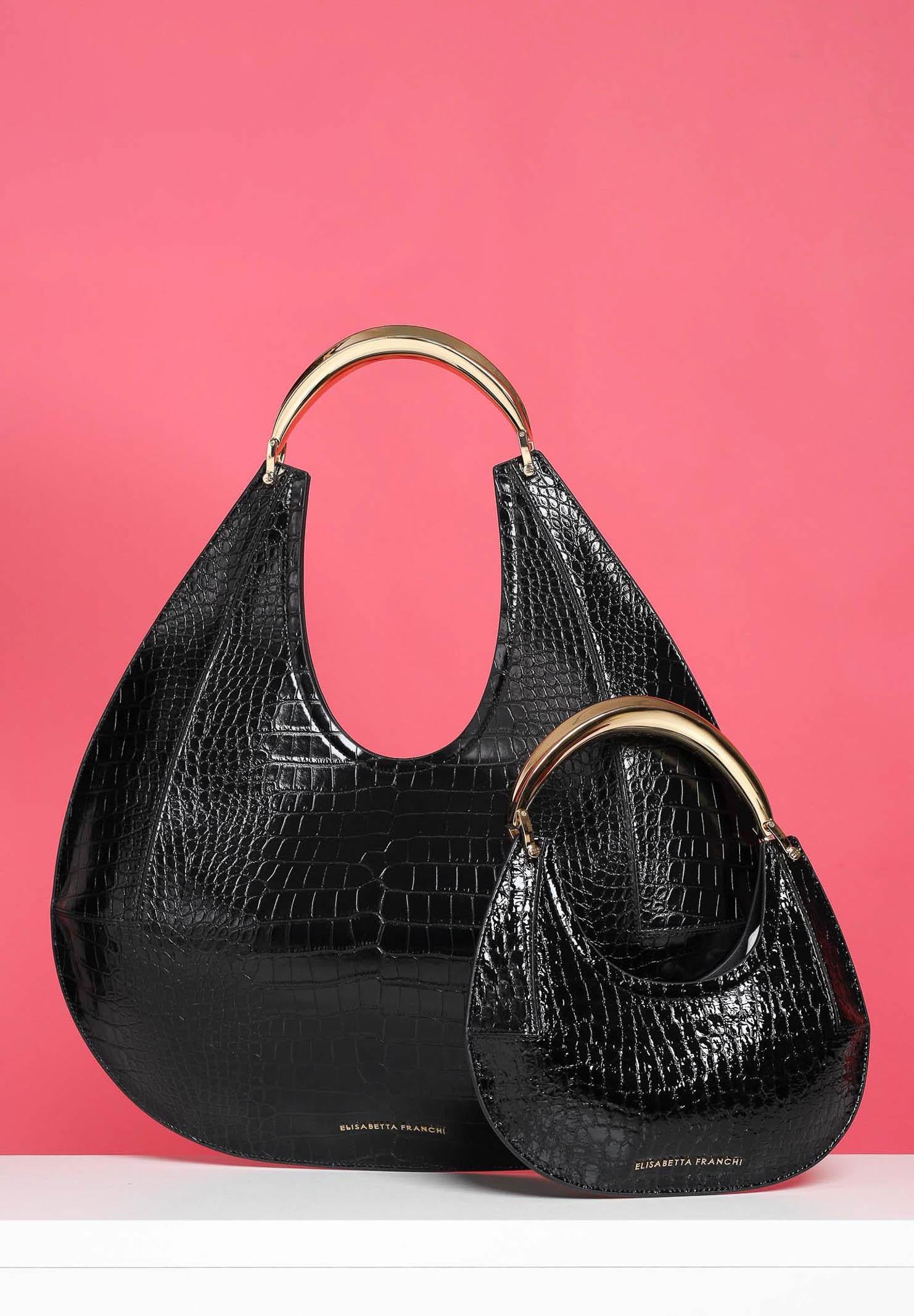ELISABETTA FRANCHI Borsa a mano nera da donna con stampa cocco BS29A56E2 110 ELISABETTA FRANCHI