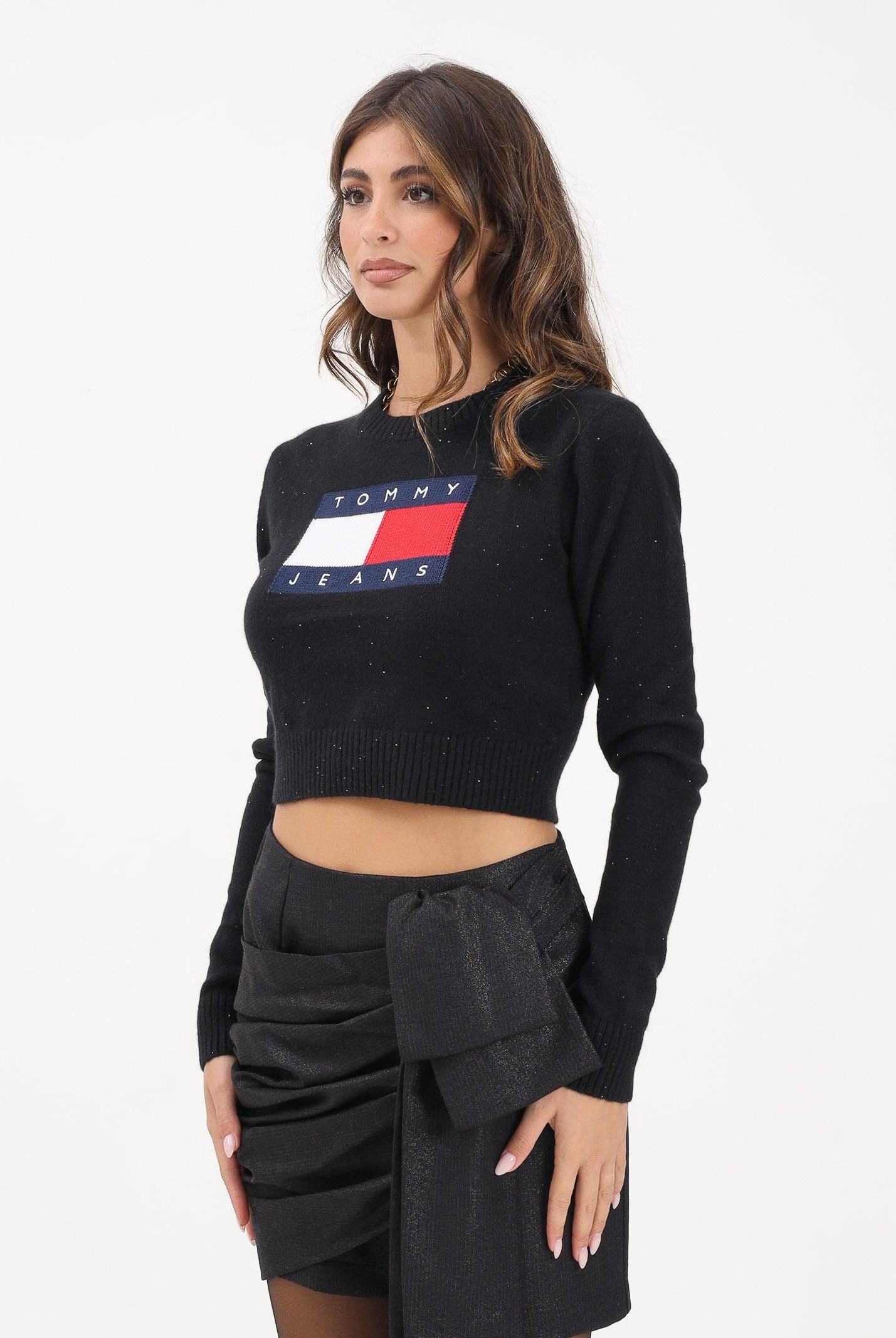 TOMMY JEANS Maglioncino girocollo nero da donna con logo DW0DW21690BDS TOMMY JEANS