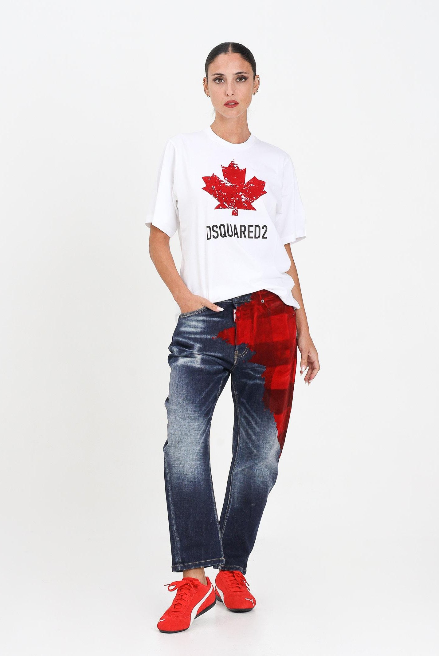 DSQUARED2 Jeans per donna, ragazzi e bambini in denim blu sfumato con stampa digitale DQ3101D0AEK DQ01 DSQUARED2