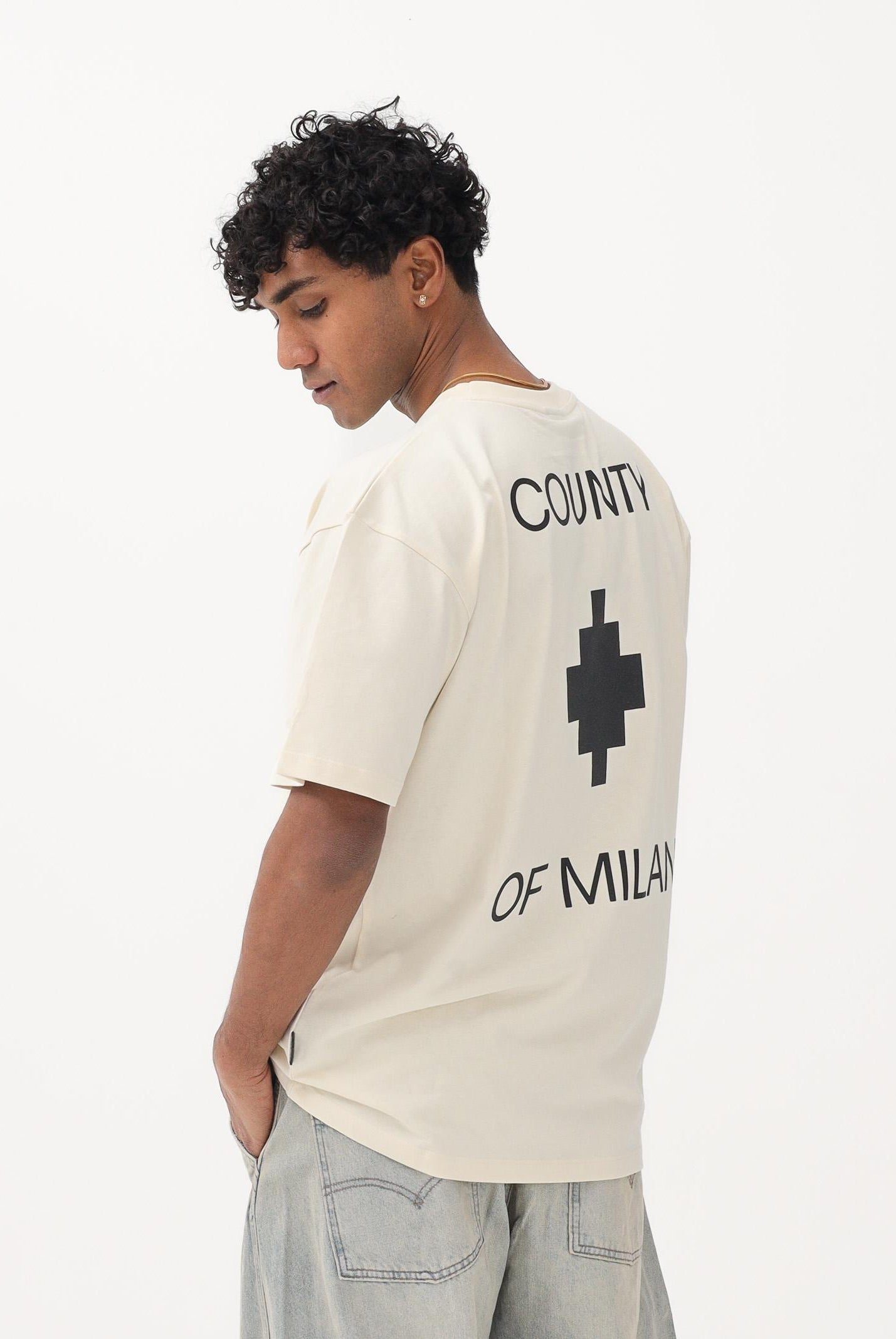 MARCELO BURLON COUNTY OF MILAN T-shirt a manica corta beige da uomo con stampa logo S6CMMATH096 412 MARCELO BURLON COUNTY OF MILAN