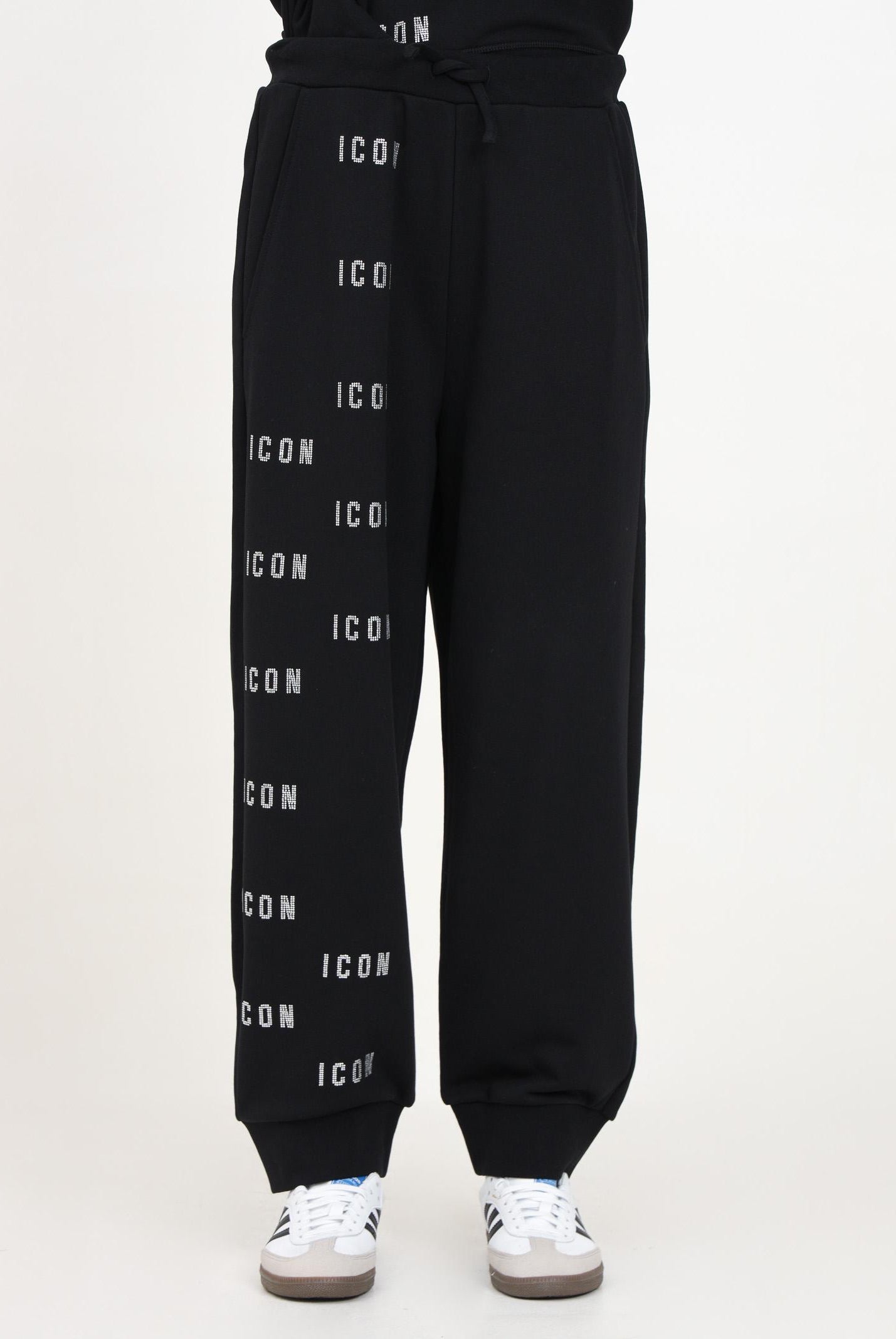 Pantalone sportivo nero per donna e bambina con stampa logo in strass DQ2681D009B DQ900 DSQUARED2