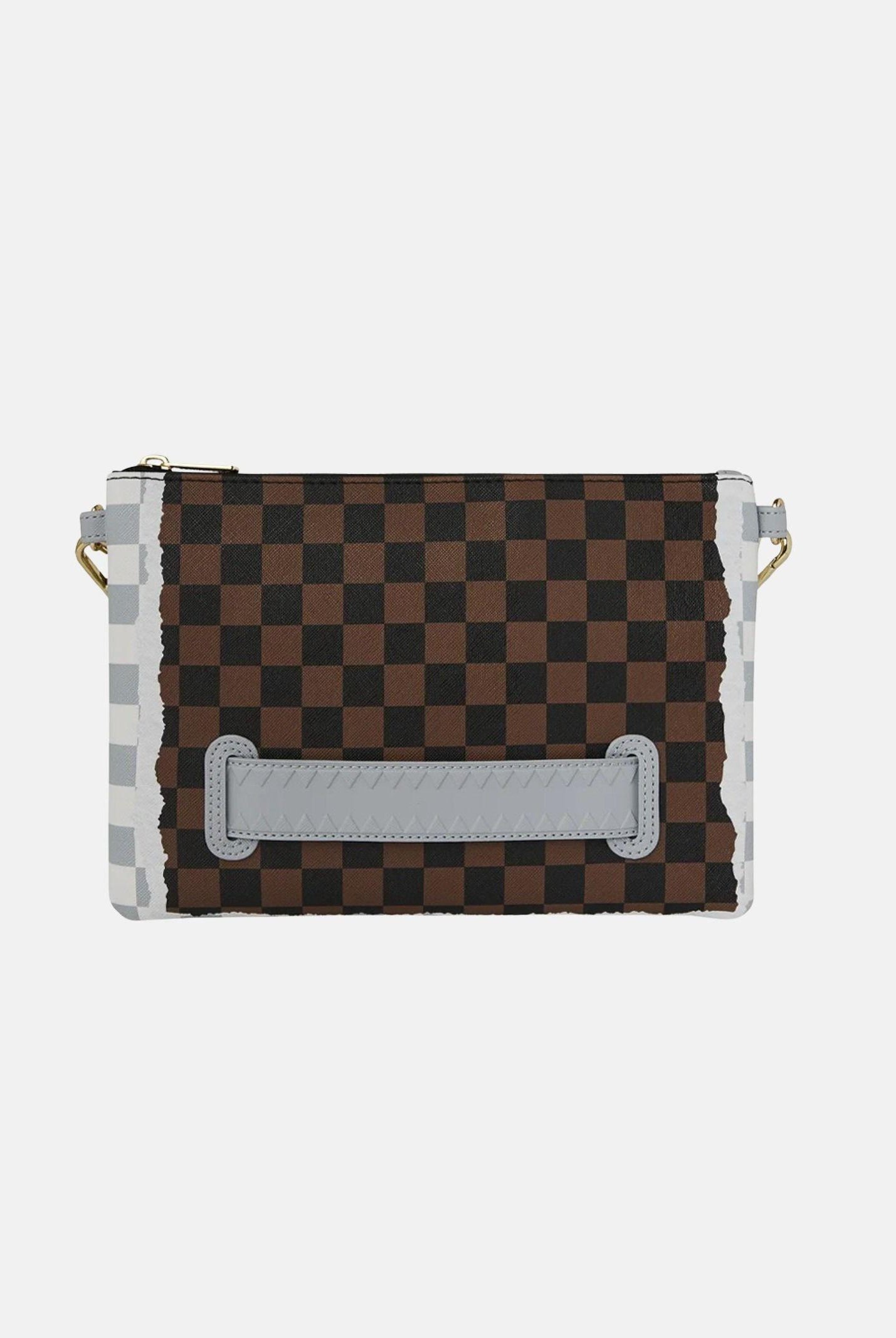 SPRAYGROUND Pochette CREAM AND BROWN TEAR CHECK CROSSOVER CLUTCH marrone e grigia per uomo e donna 910B8295NSZ . SPRAYGROUND