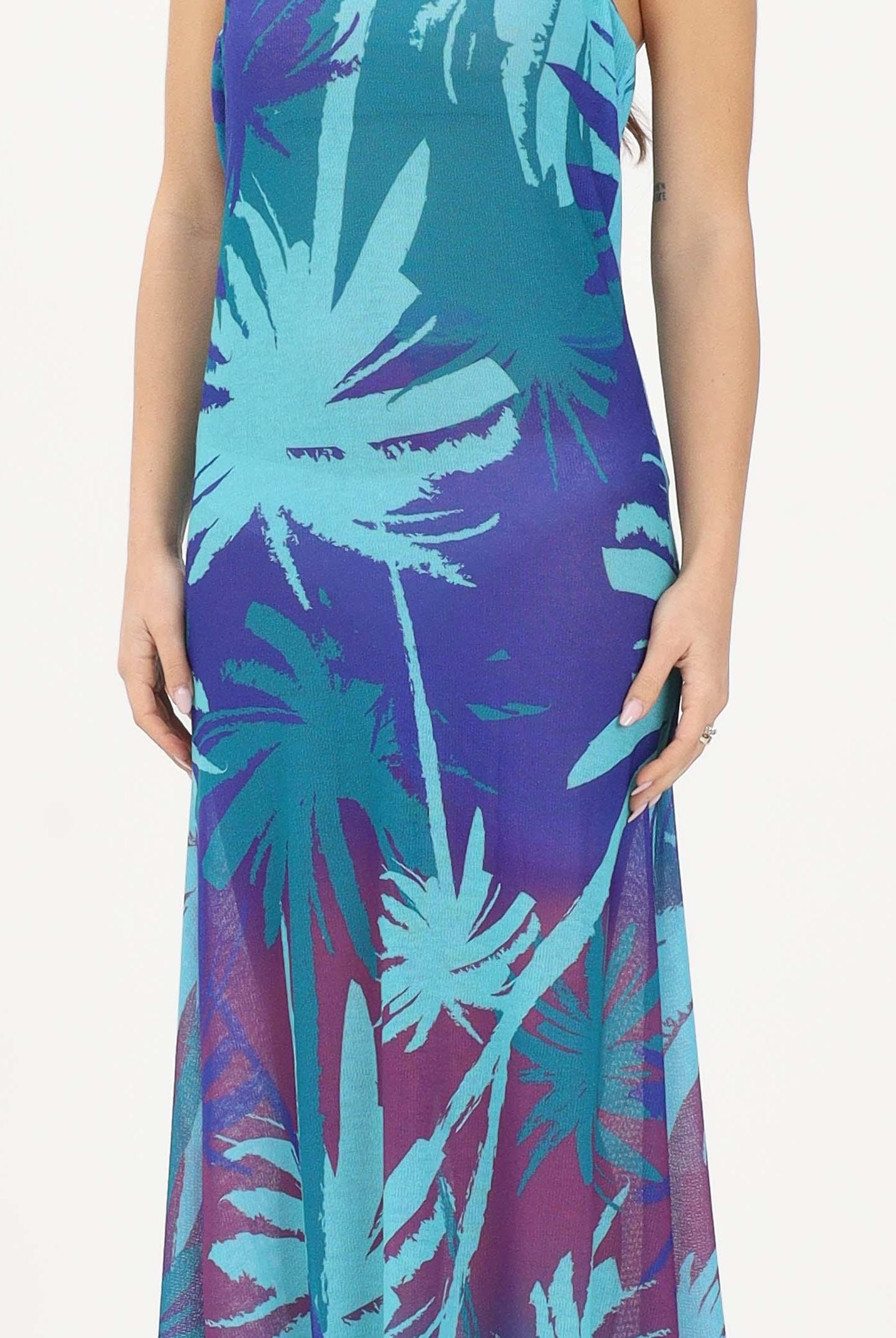 ME FUI Abito lungo multicolore da donna con stampa tropicale MF26-SW0837X45 . ME FUI