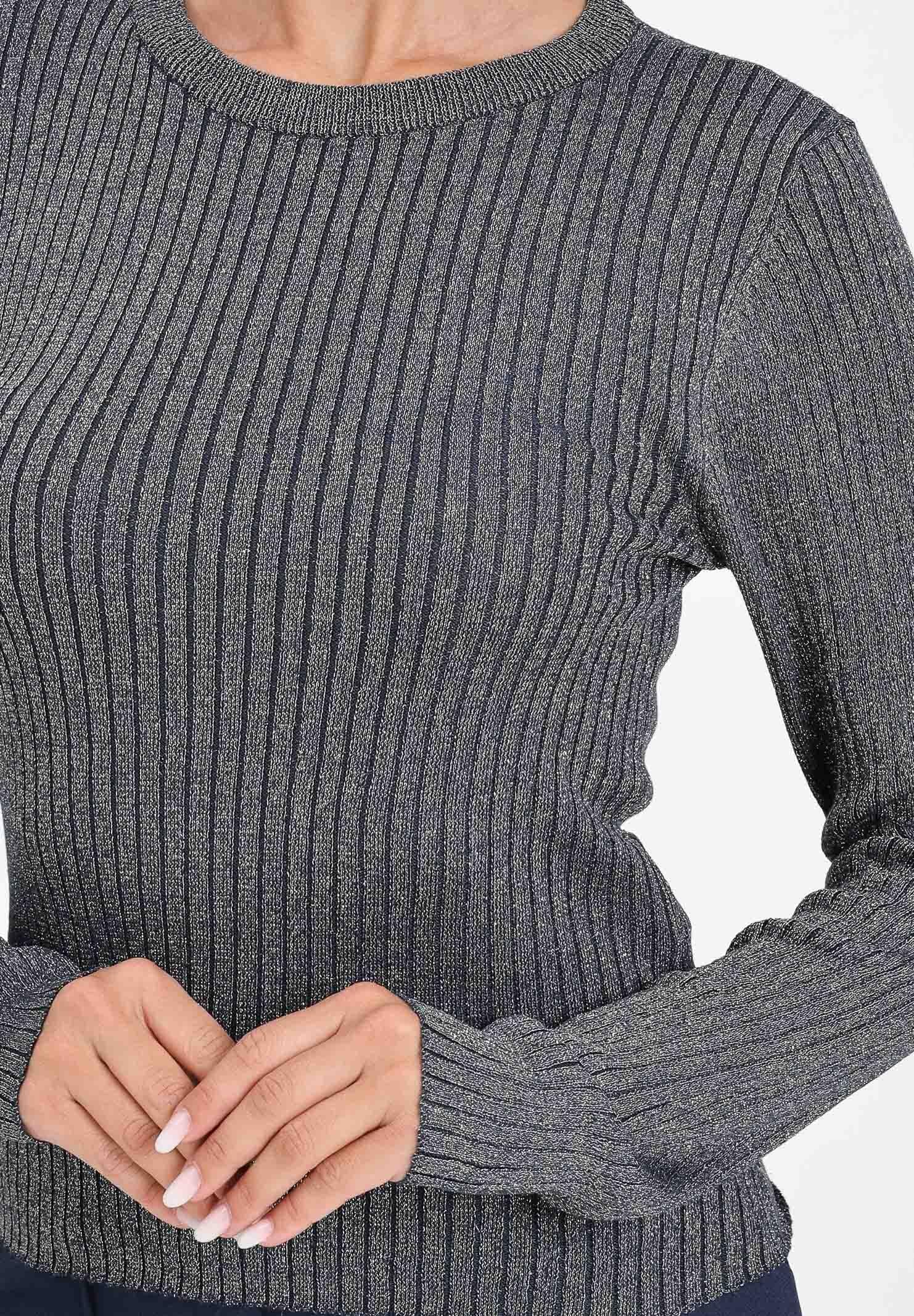 JDY Maglioncino girocollo blu da donna in tessuto a costine con delicato filo lurex 15330569 TotalEclipse JDY