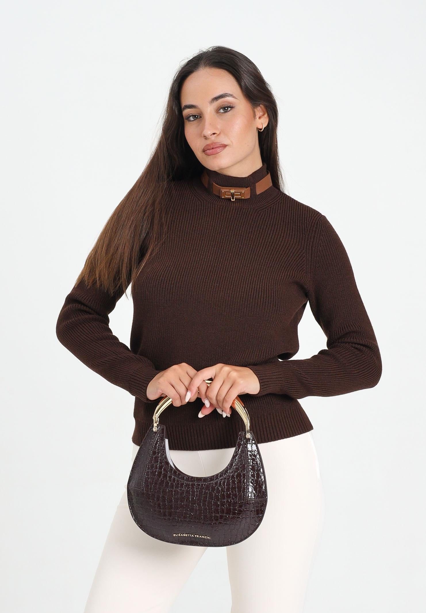 ELISABETTA FRANCHI Maglioncino a collo alto color caffè da donna con cinturino gioiello MK05S56E2 EA3 ELISABETTA FRANCHI