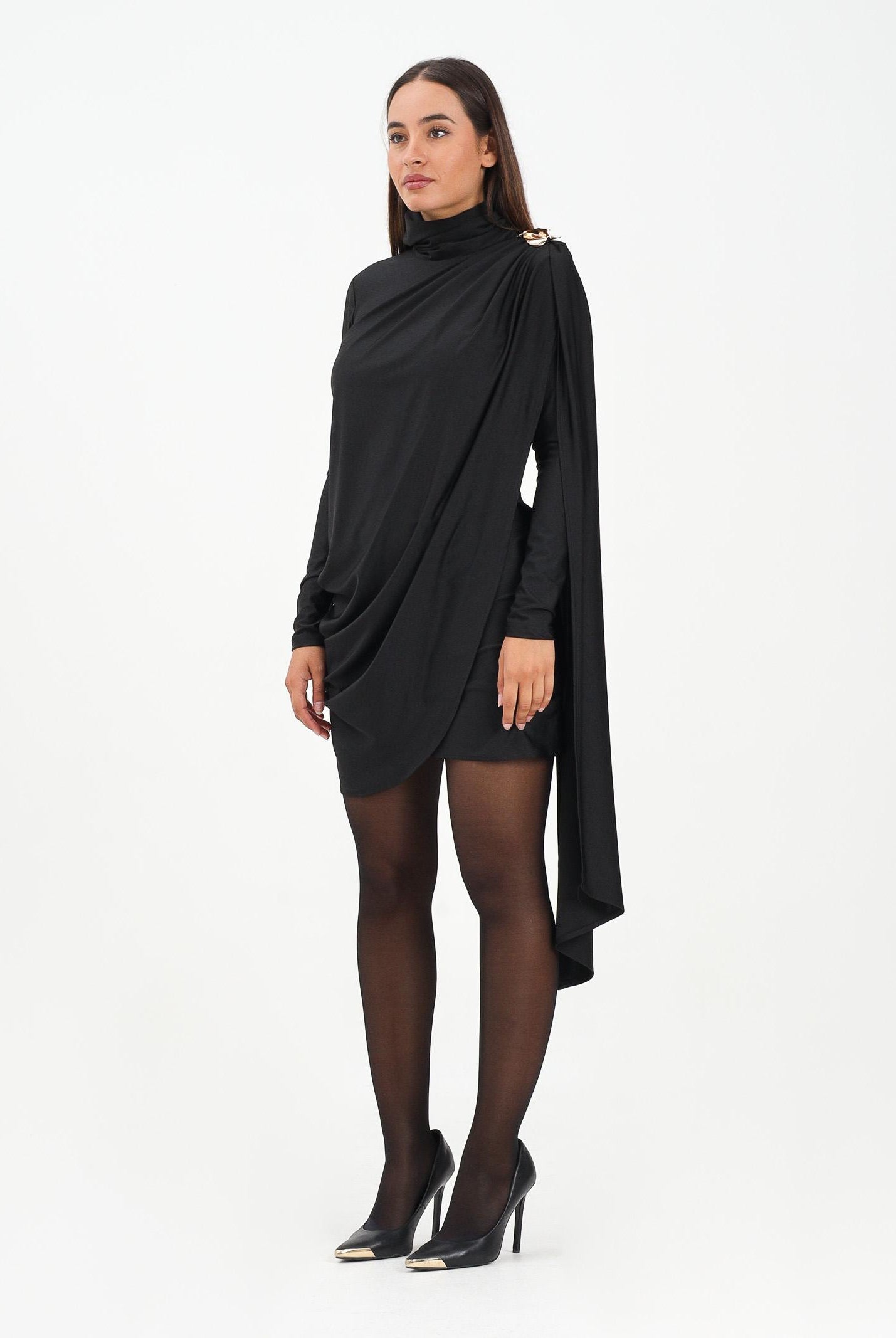 TPN Abito corto Brooks nero da donna con dettaglio metallico e volant BROOKS112W5 D6 TPN