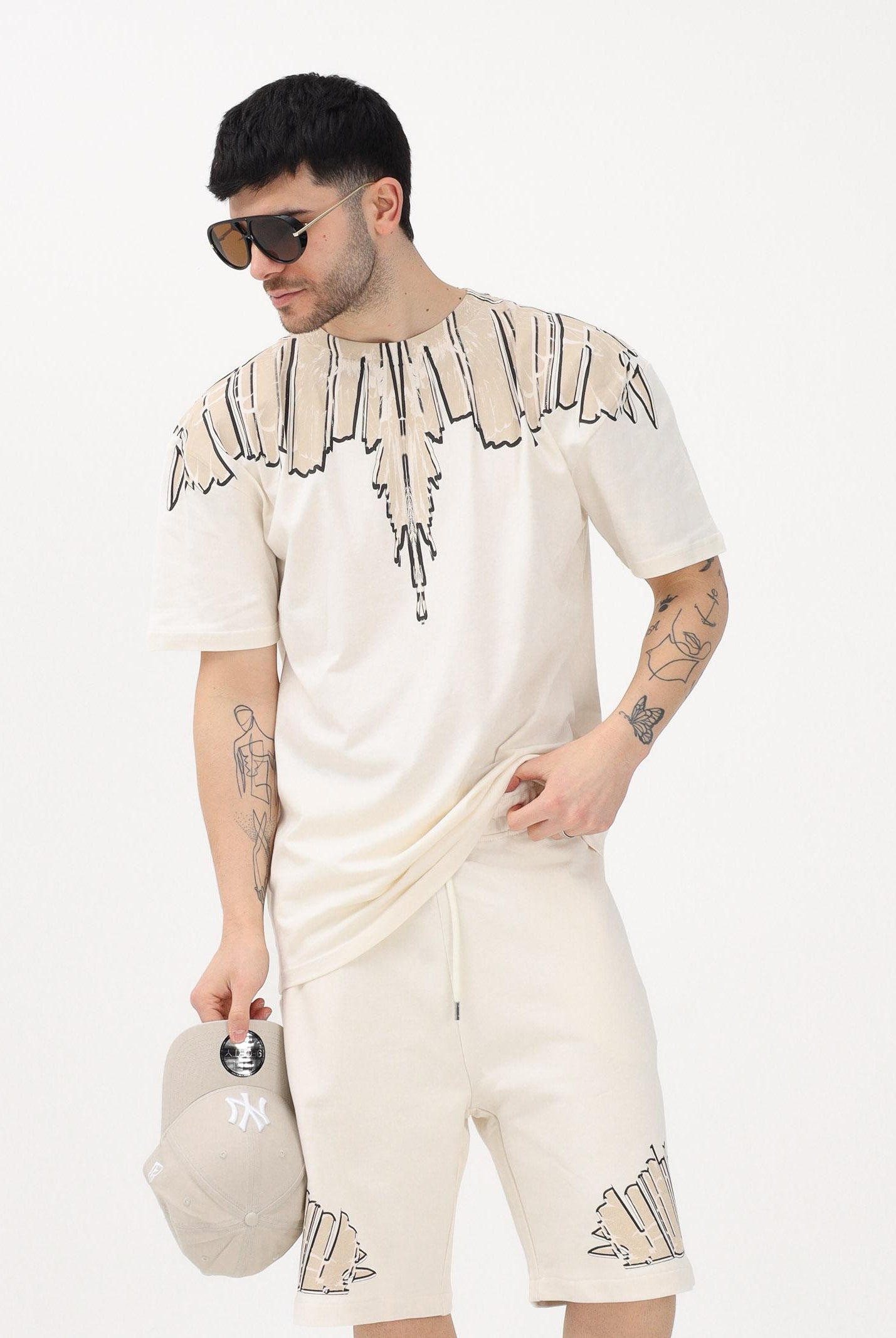 MARCELO BURLON COUNTY OF MILAN T-shirt a manica corta panna da uomo con stampa S6CMMATH021 412 MARCELO BURLON COUNTY OF MILAN