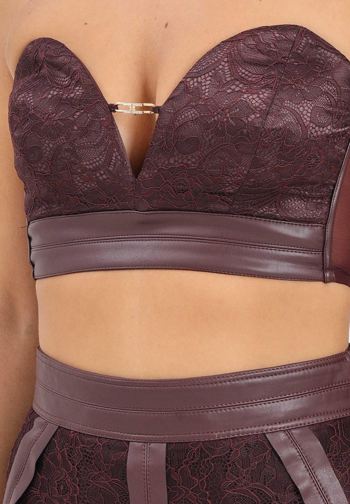 ELISABETTA FRANCHI Corpetto bordeaux da donna in pizzo floreale RG00257E2 EA4 ELISABETTA FRANCHI